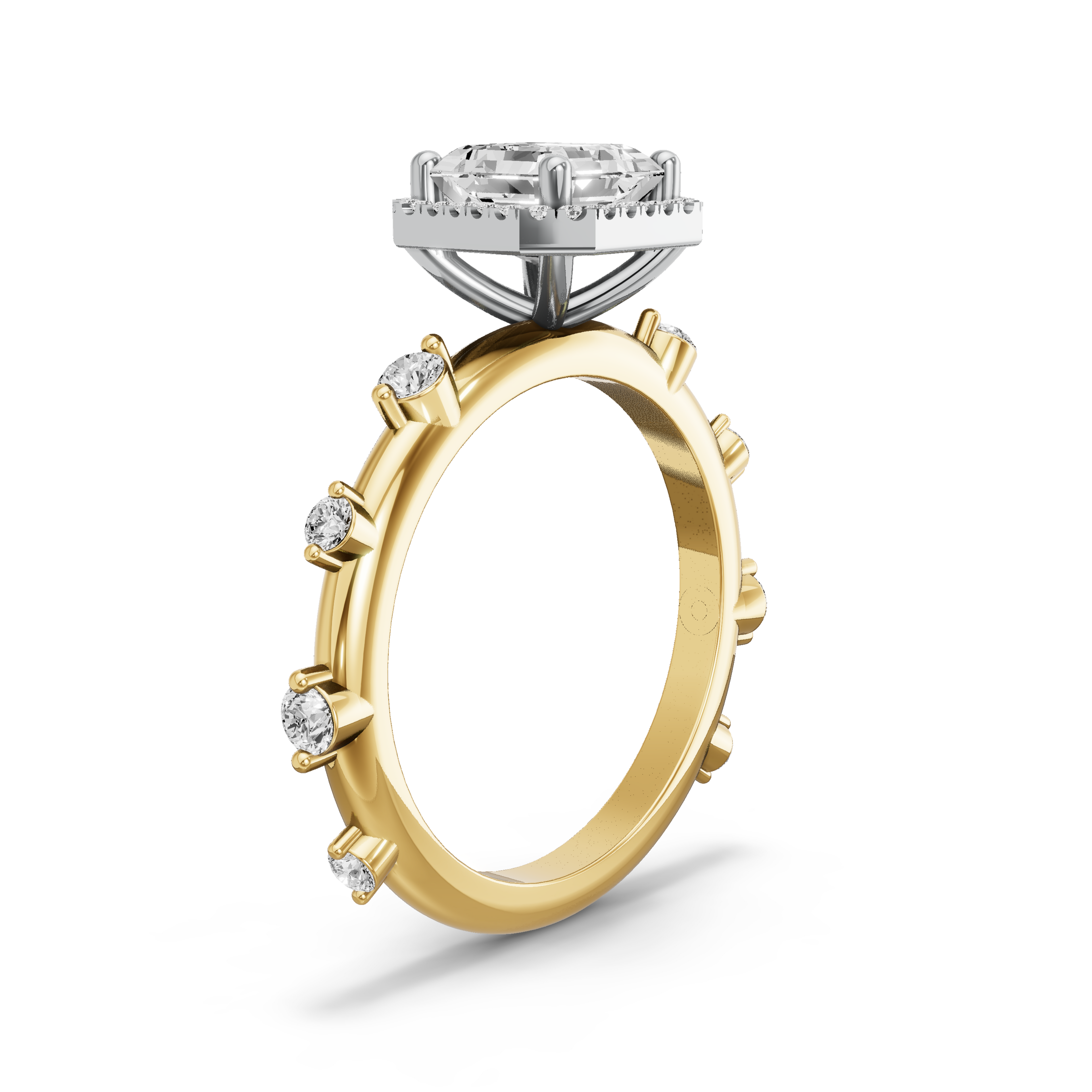 Image for Asscher Pave Halo Ring with Floating Station band in 14K Rose Gold