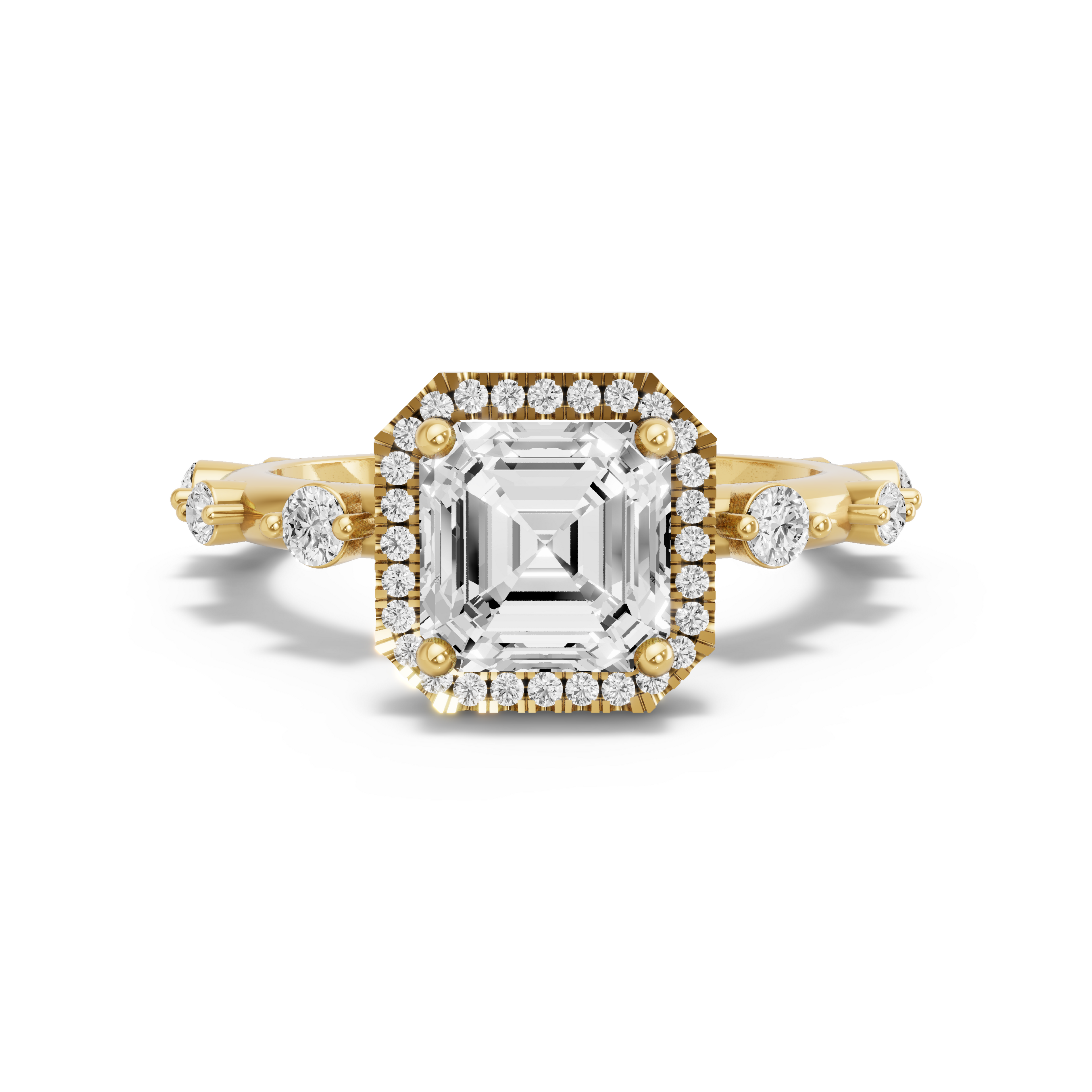 Image for Asscher Pave Halo Ring with Floating Station band in 18K White Gold