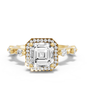 Image for Asscher Pave Halo Ring with Floating Station band