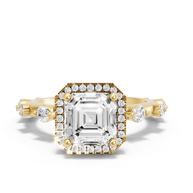 Image for Asscher Pave Halo Ring with Floating Station band