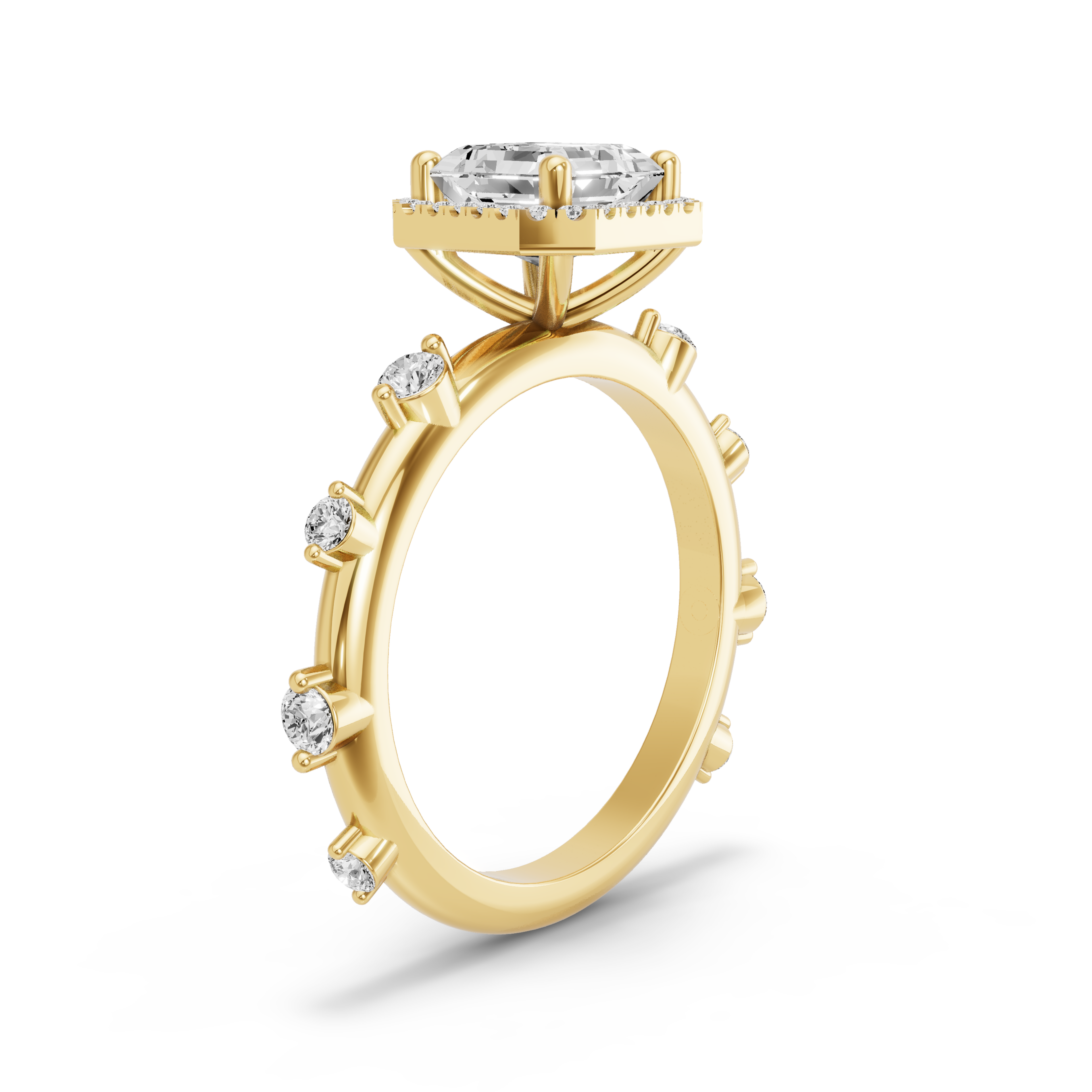 Image for Asscher Pave Halo Ring with Floating Station band in 14K White Gold