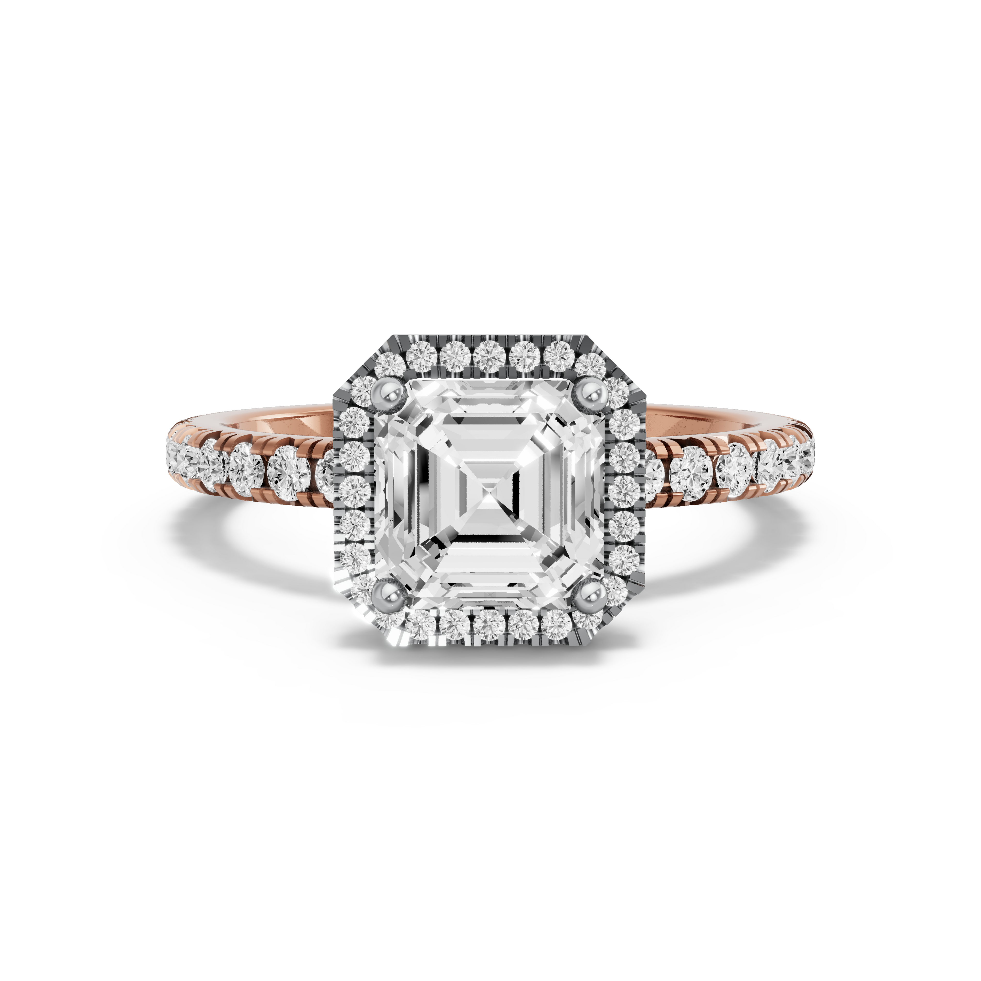 Image for Asscher Pave Halo Ring with French Pave band in 18K Two Tone Rose Gold