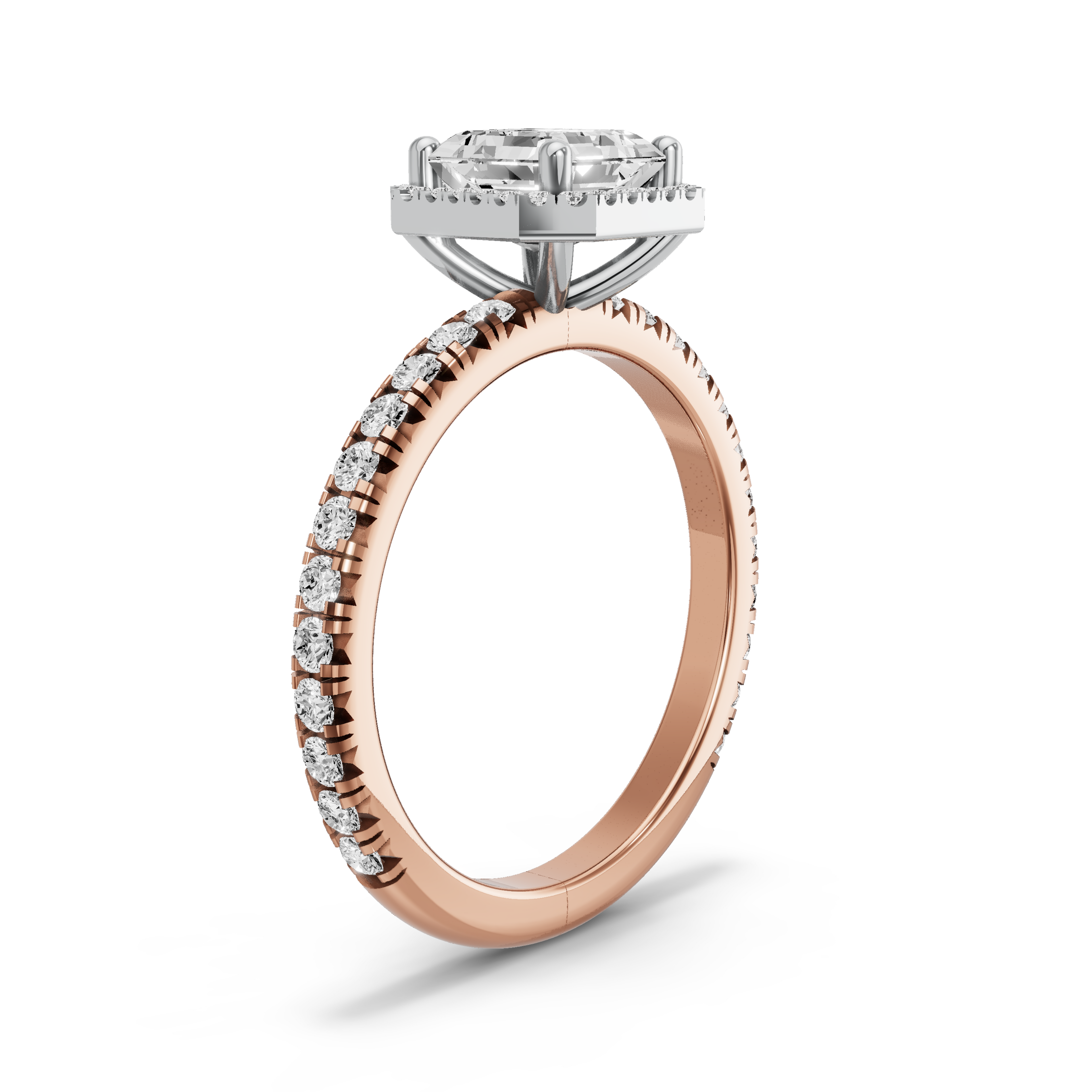 Image for Asscher Pave Halo Ring with French Pave band in 14K Two Tone Rose Gold