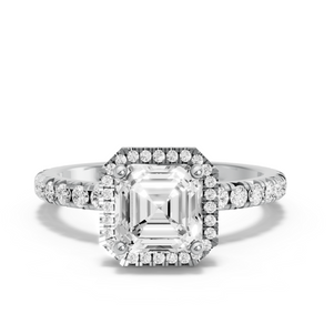 Image for Asscher Pave Halo Ring with French Pave band