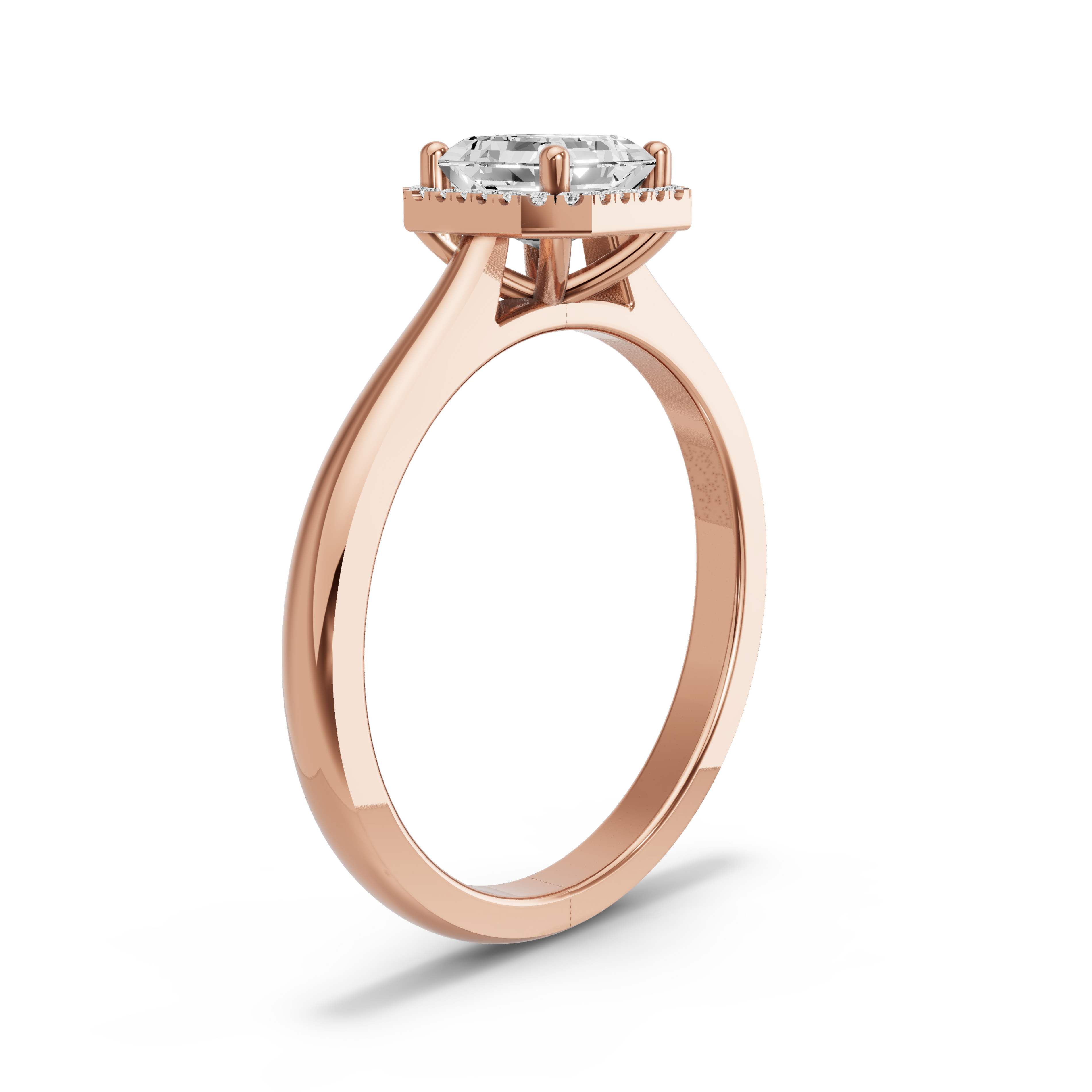 Image for Asscher Pave Halo Ring with Knife Edge Cathedral band in 18K Yellow Gold
