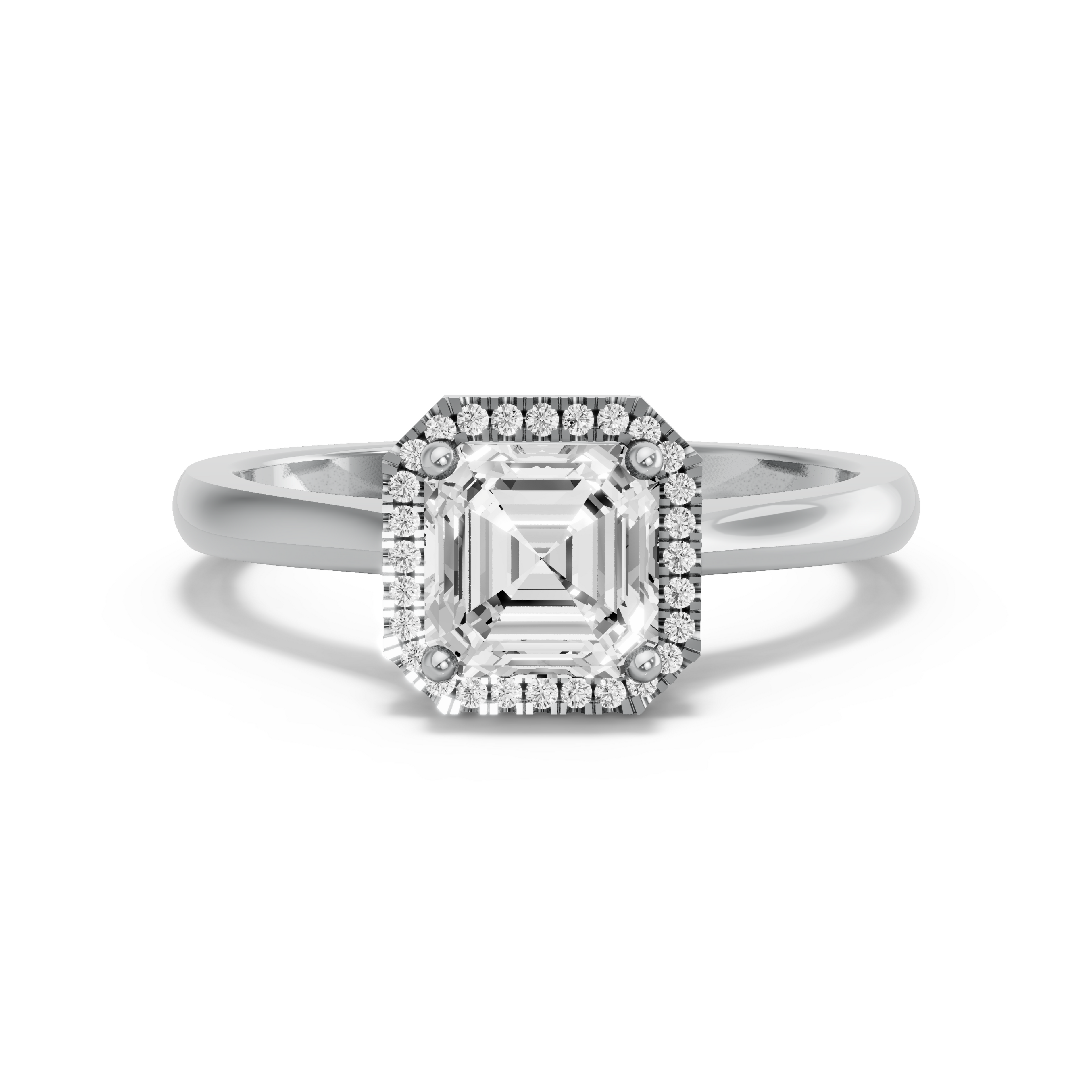 Image for Asscher Pave Halo Ring with Knife Edge Cathedral band in 18K Two Tone Rose Gold