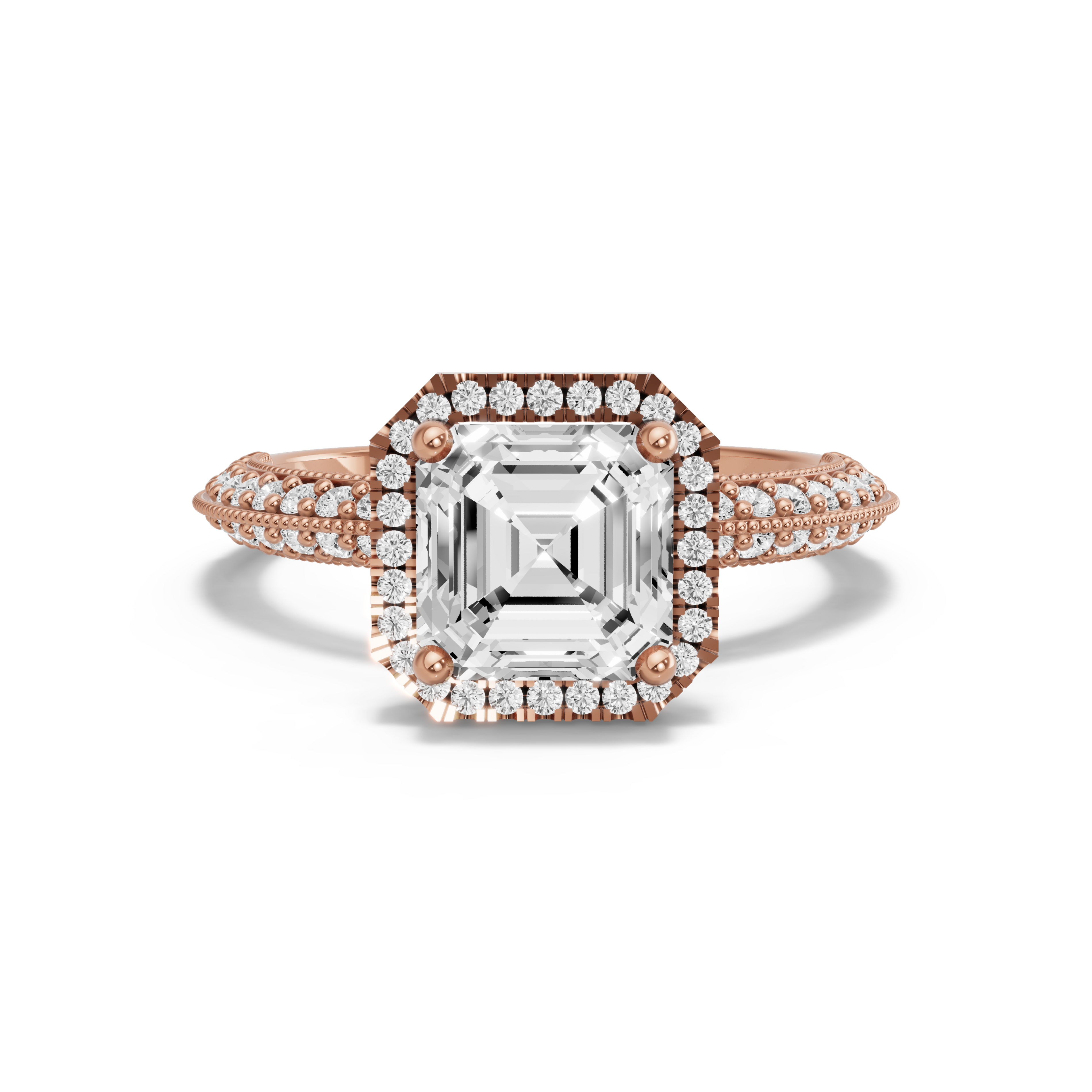 Image for Asscher Pave Halo Ring with Knife Edge Pave band in 18K Yellow Gold