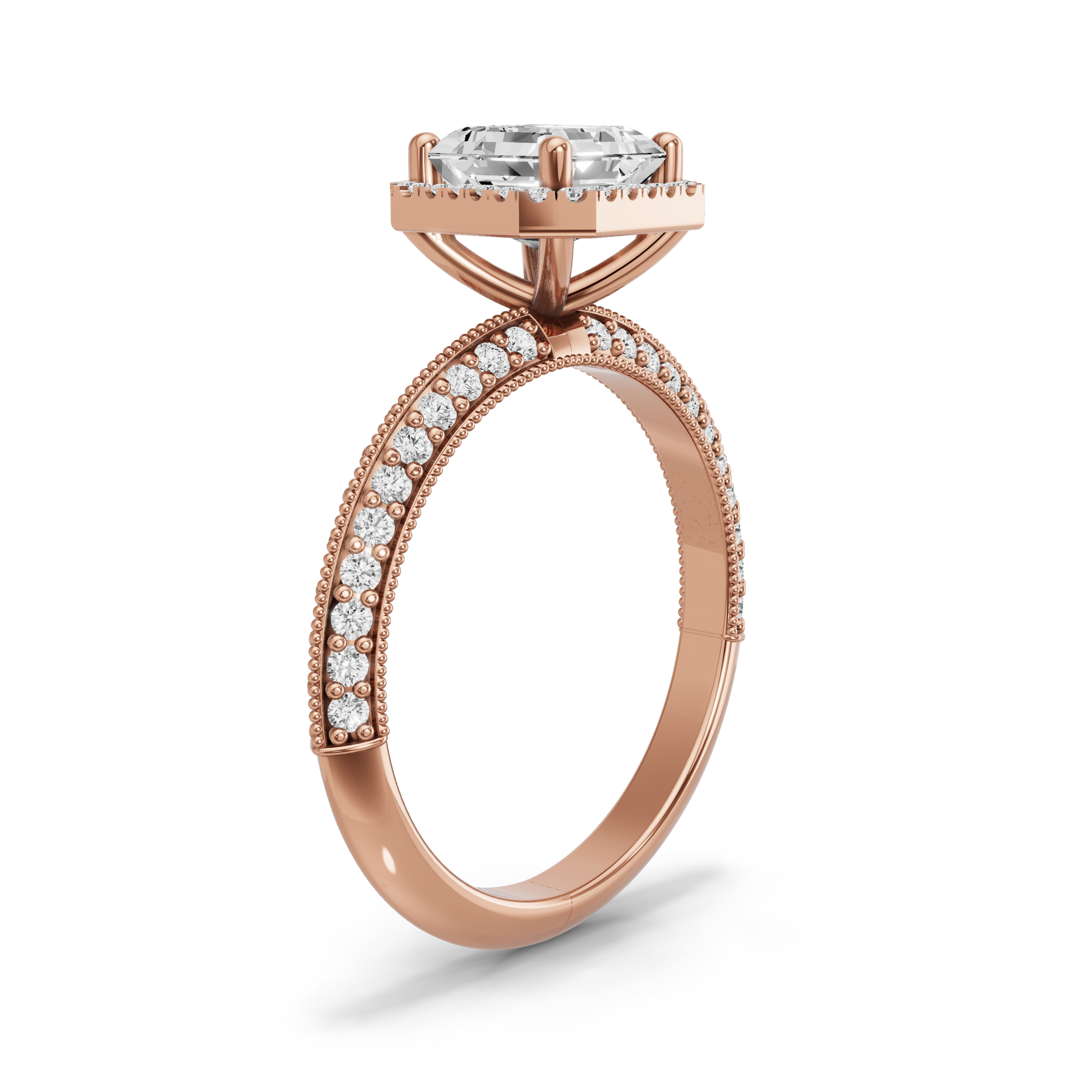 Image for Asscher Pave Halo Ring with Knife Edge Pave band in 18K Yellow Gold