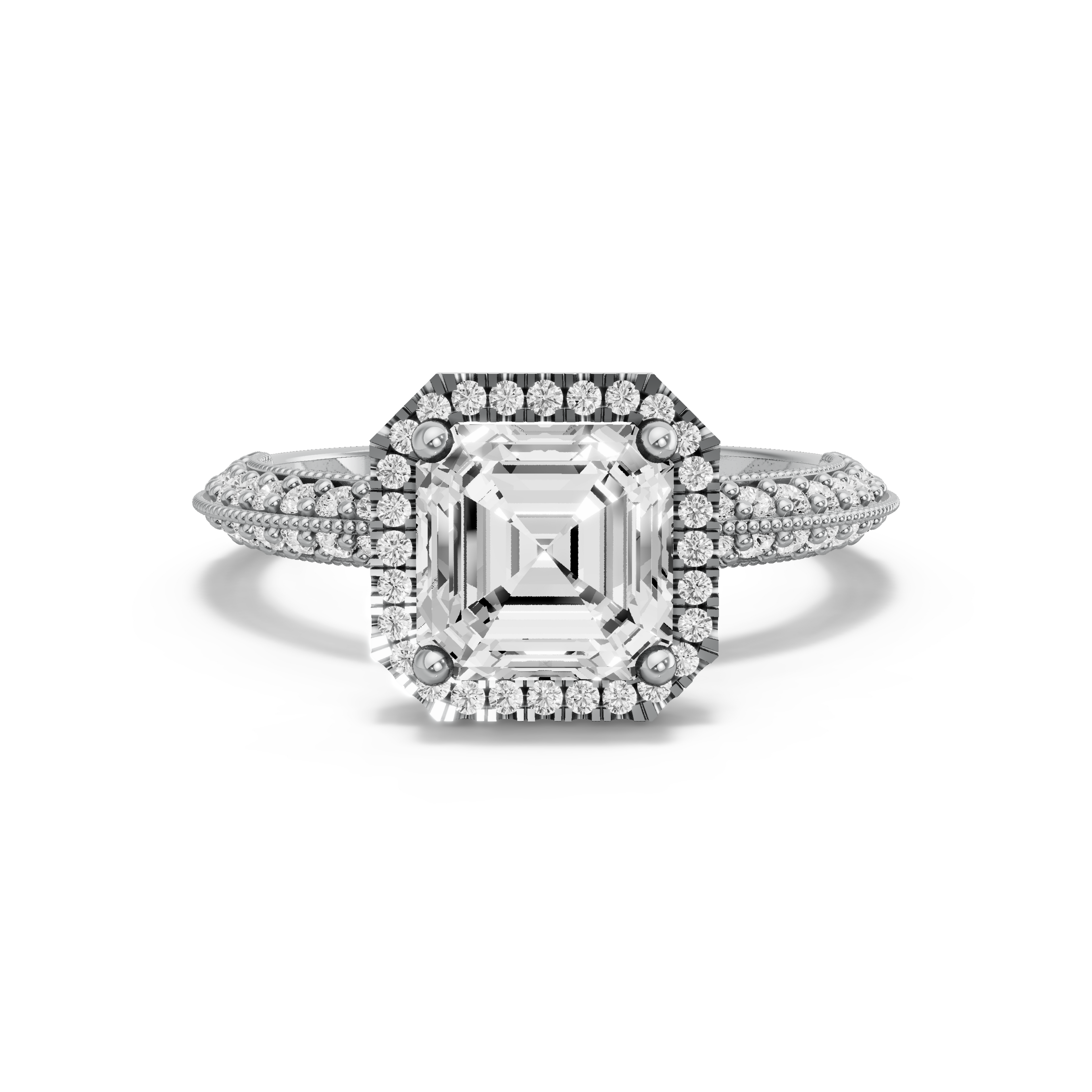Image for Asscher Pave Halo Ring with Knife Edge Pave band in 18K Two Tone Rose Gold