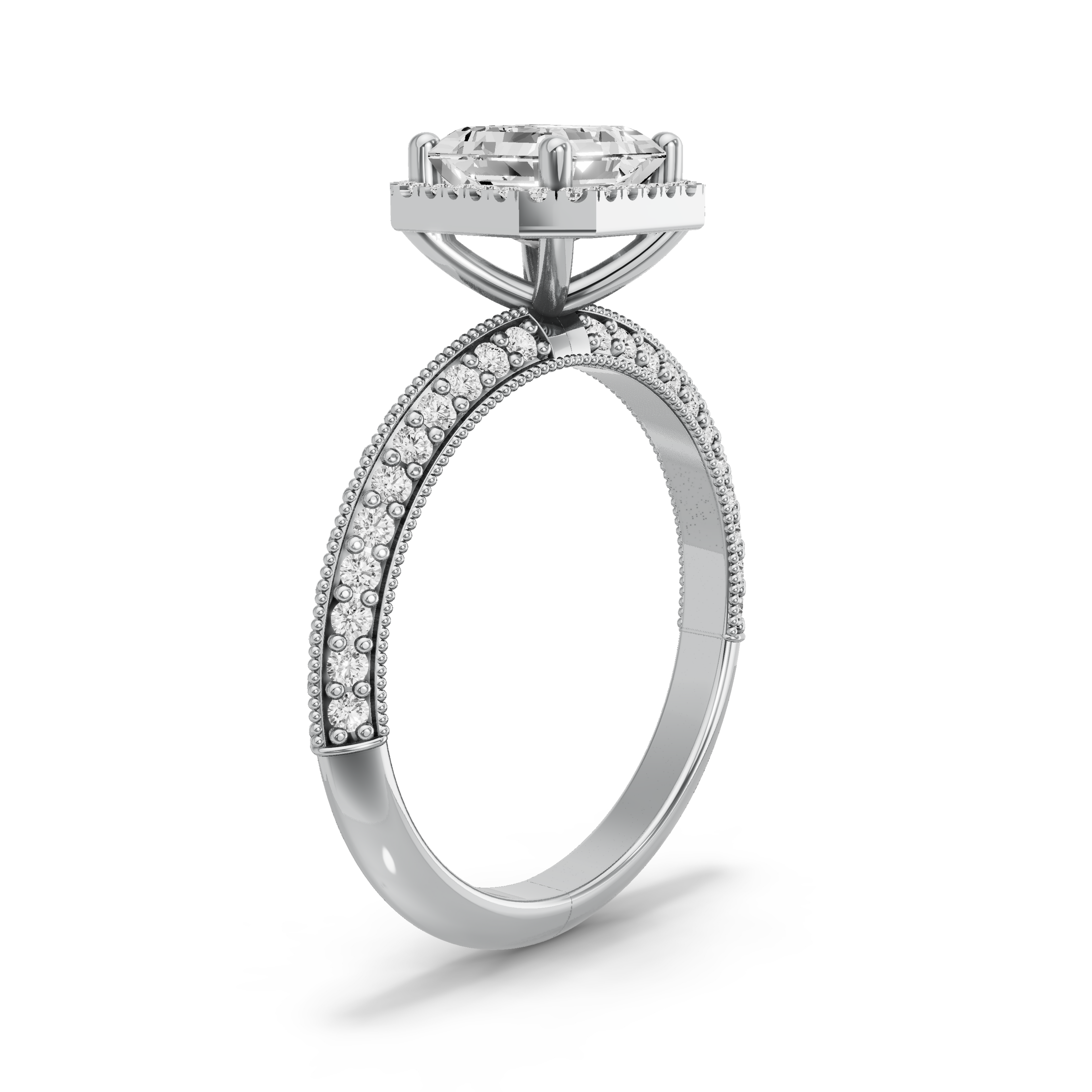 Image for Asscher Pave Halo Ring with Knife Edge Cathedral band in 950 Platinum