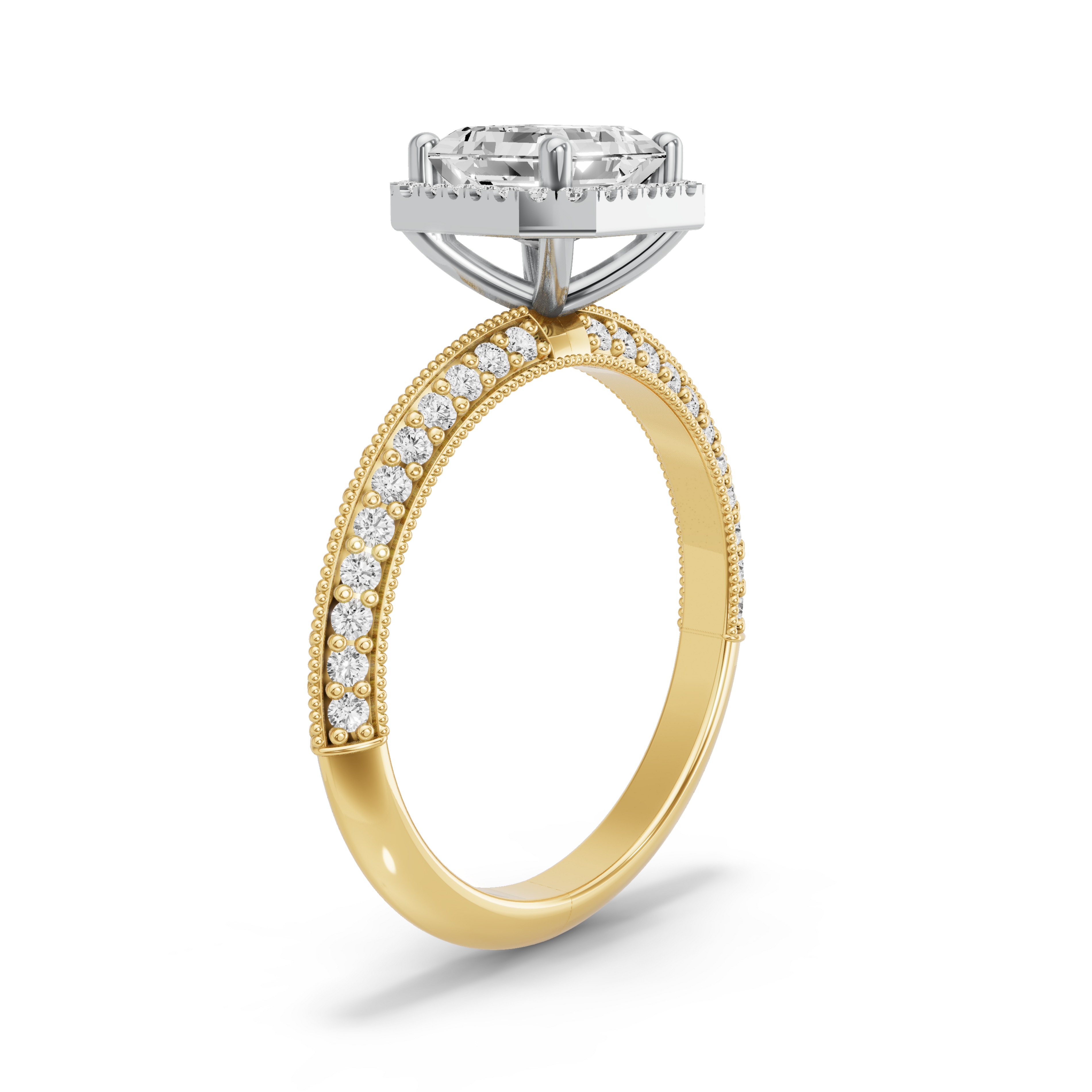 Image for Asscher Pave Halo Ring with Knife Edge Pave band in 10K Rose Gold