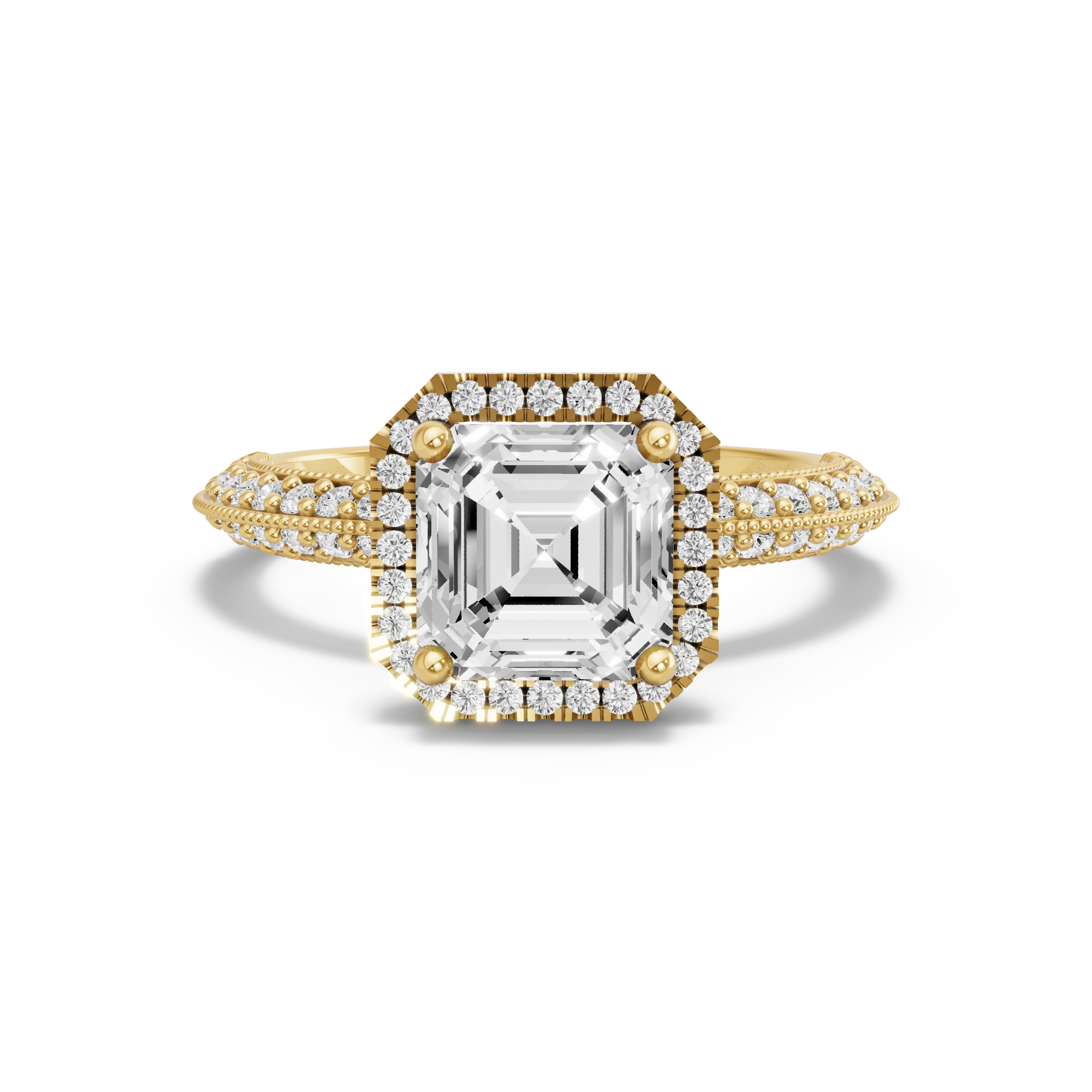 Image for Asscher Pave Halo Ring with Knife Edge Pave band in 18K White Gold