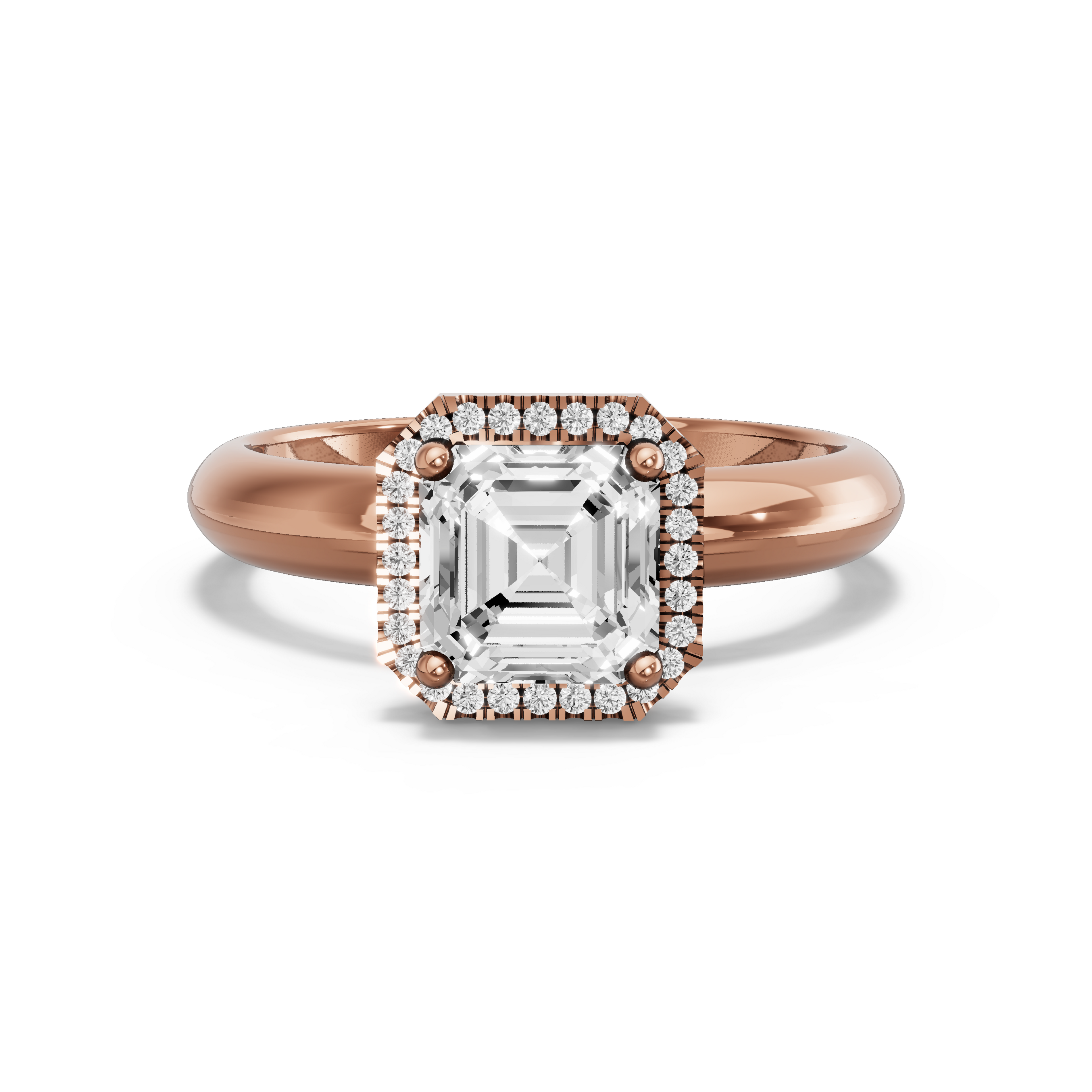 Image for Asscher Pave Halo Ring with Knife Edge Solitaire band in 14K Yellow Gold