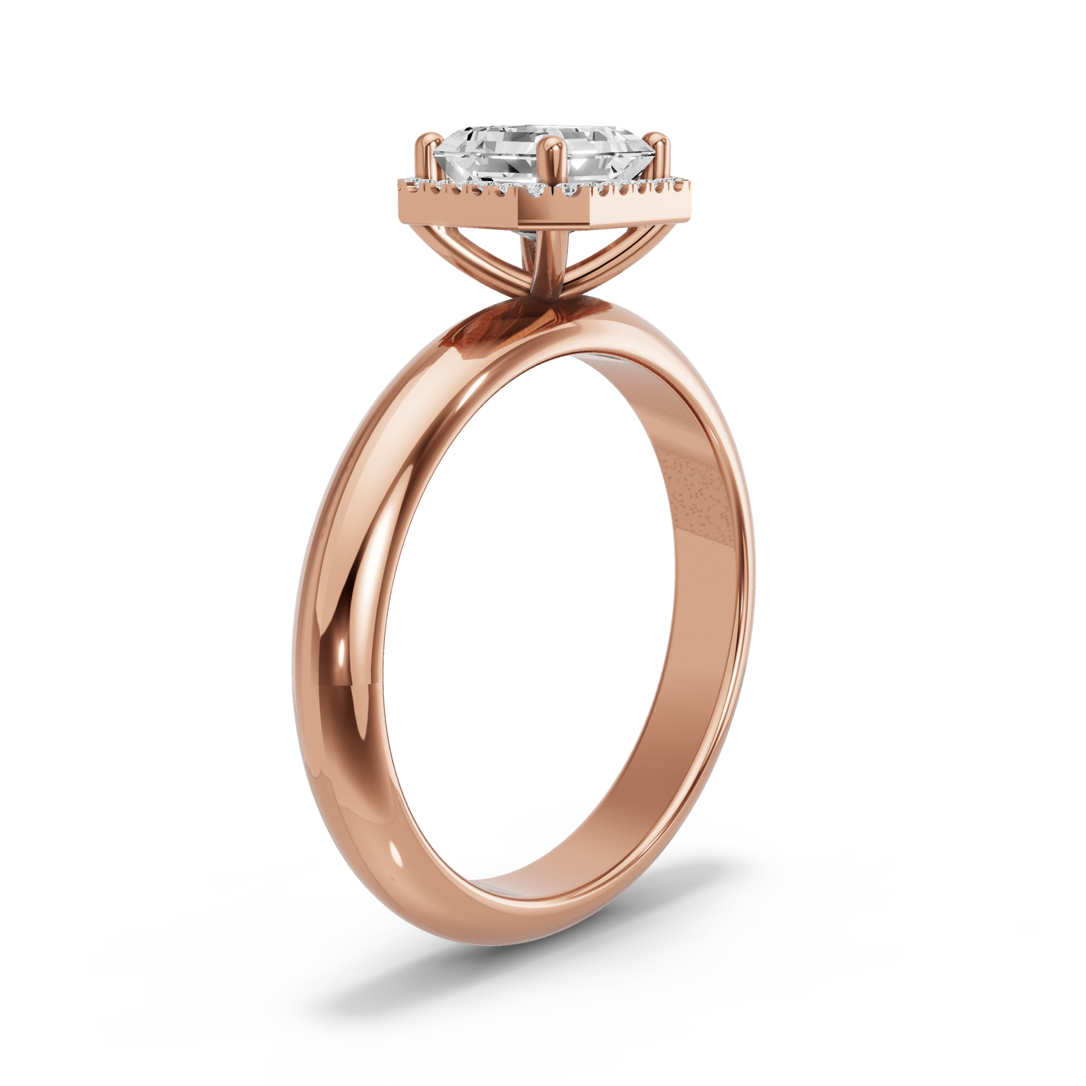 Image for Asscher Pave Halo Ring with Knife Edge Solitaire band in 10K Yellow Gold