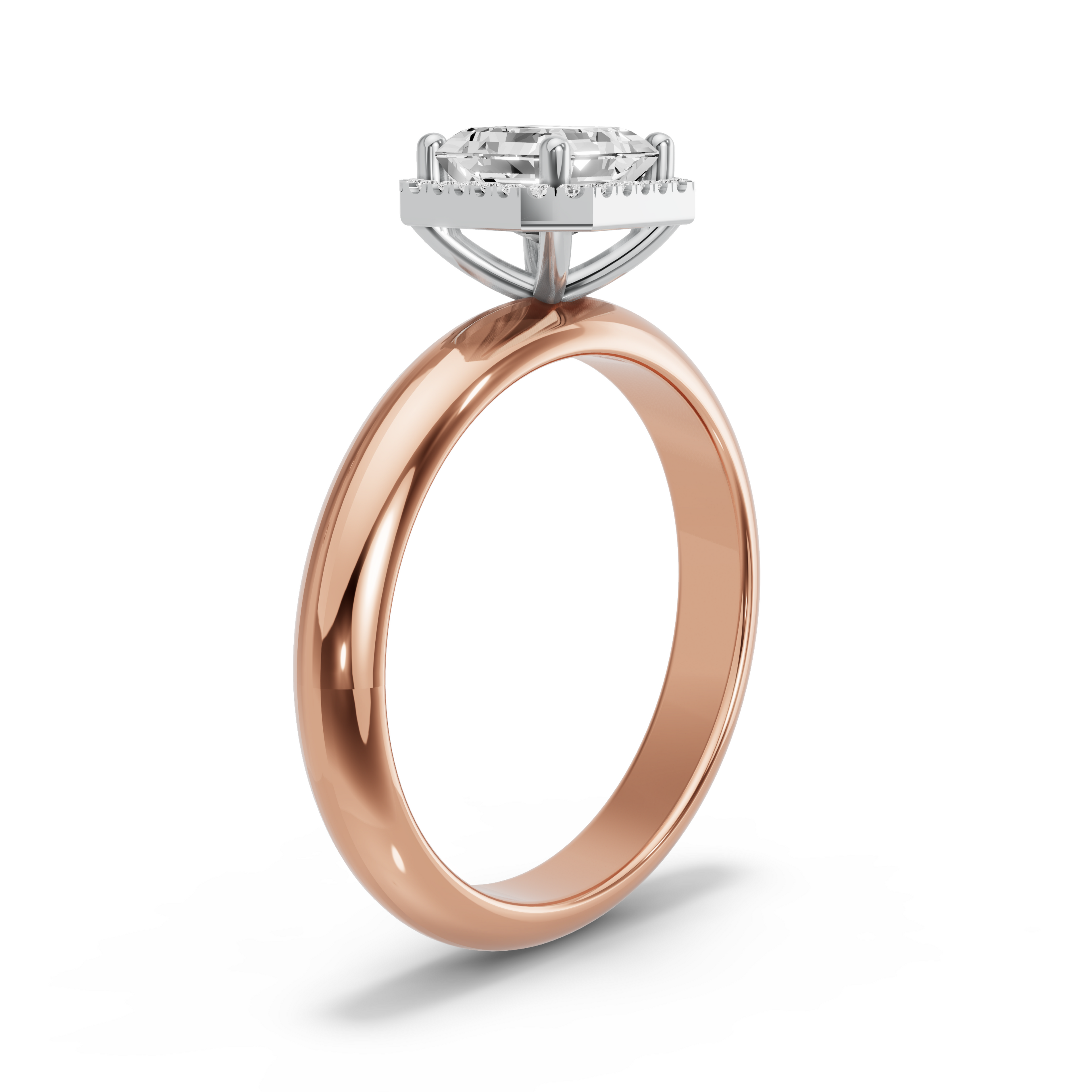 Image for Asscher Pave Halo Ring with Knife Edge Solitaire band in 18K Two Tone Yellow Gold