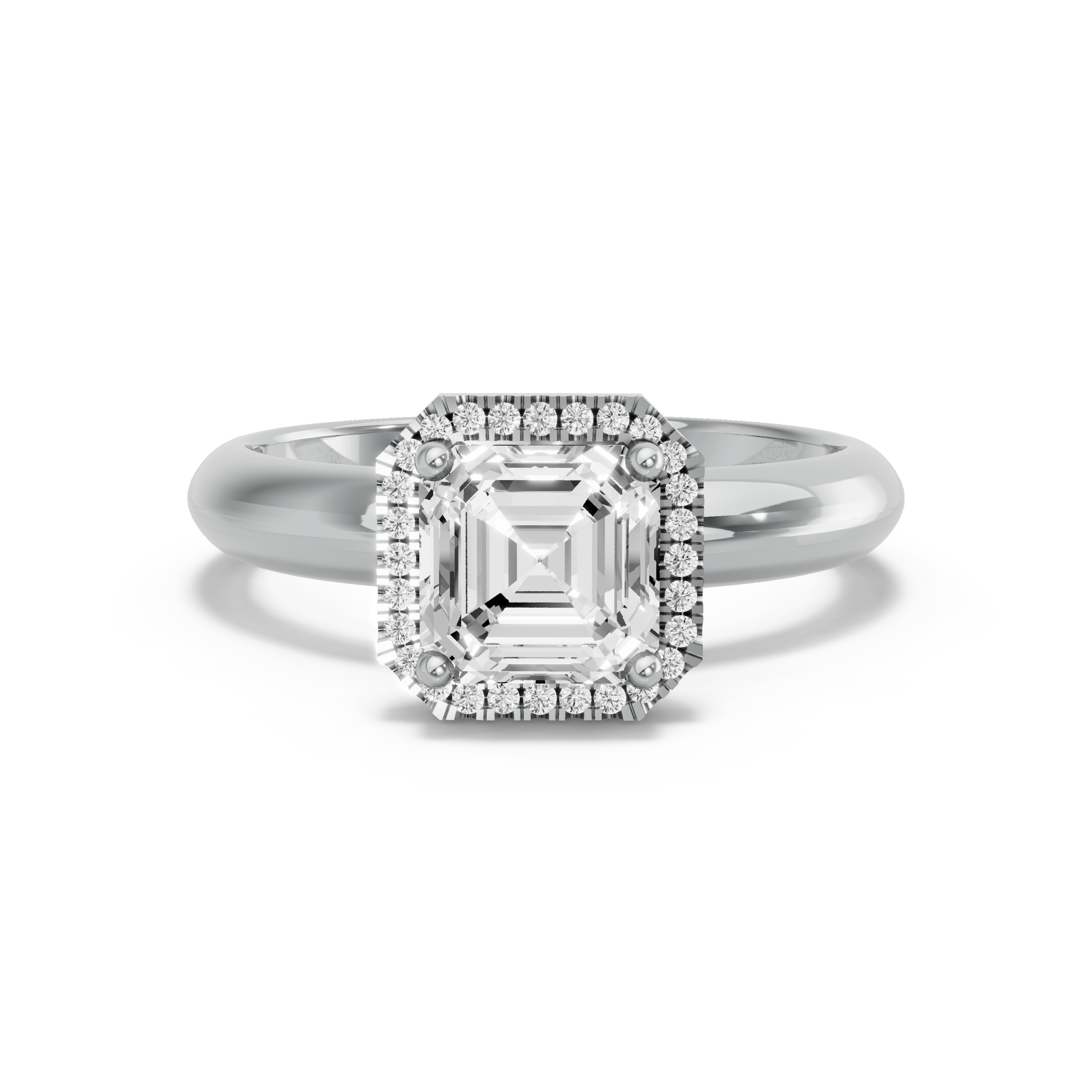 Image for Asscher Pave Halo Ring with Knife Edge Solitaire band in 14K Two Tone Rose Gold