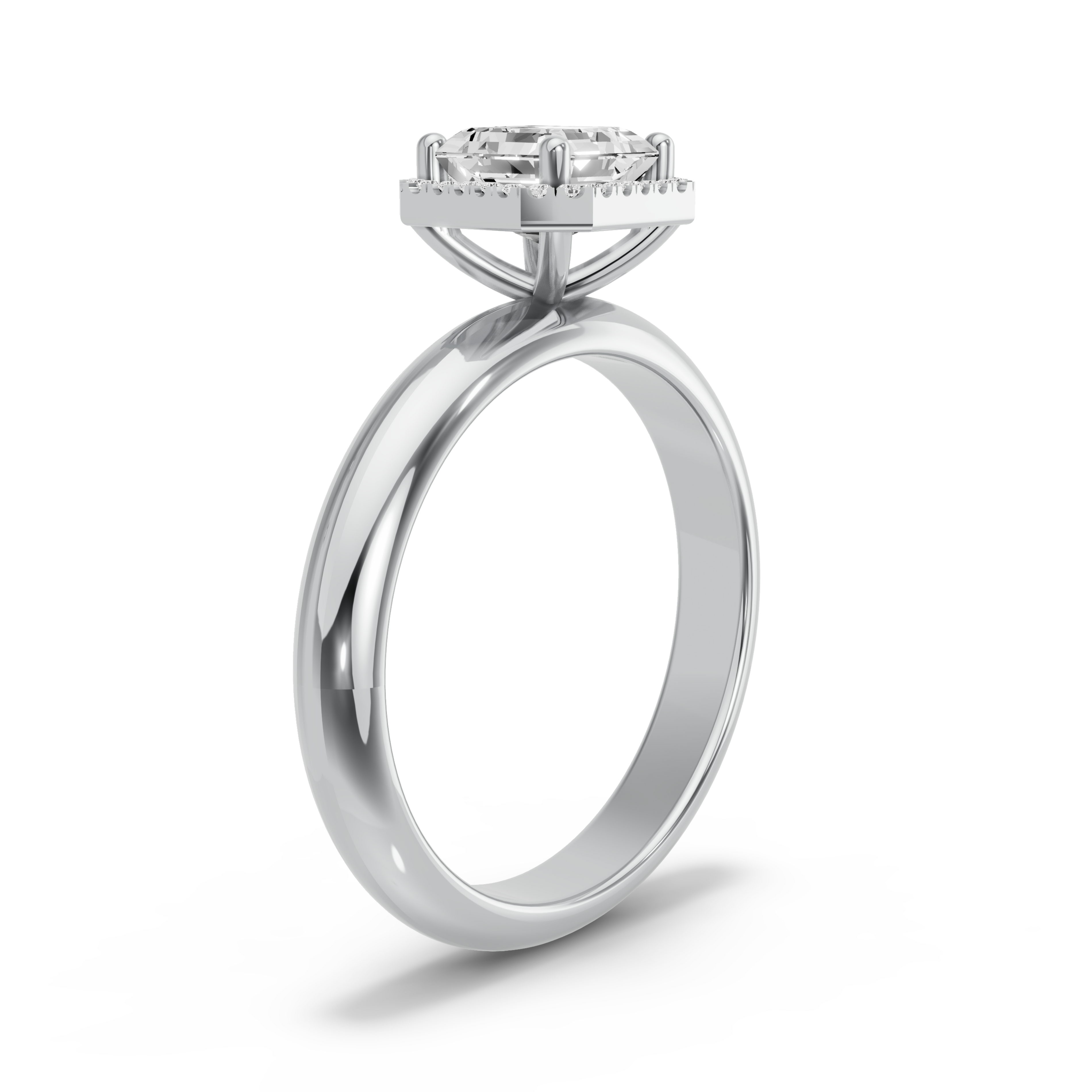Image for Asscher Pave Halo Ring with Knife Edge Solitaire band in 14K Two Tone Rose Gold