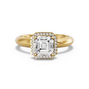 Image for Asscher Pave Halo Ring with Knife Edge Solitaire band in 14K White Gold