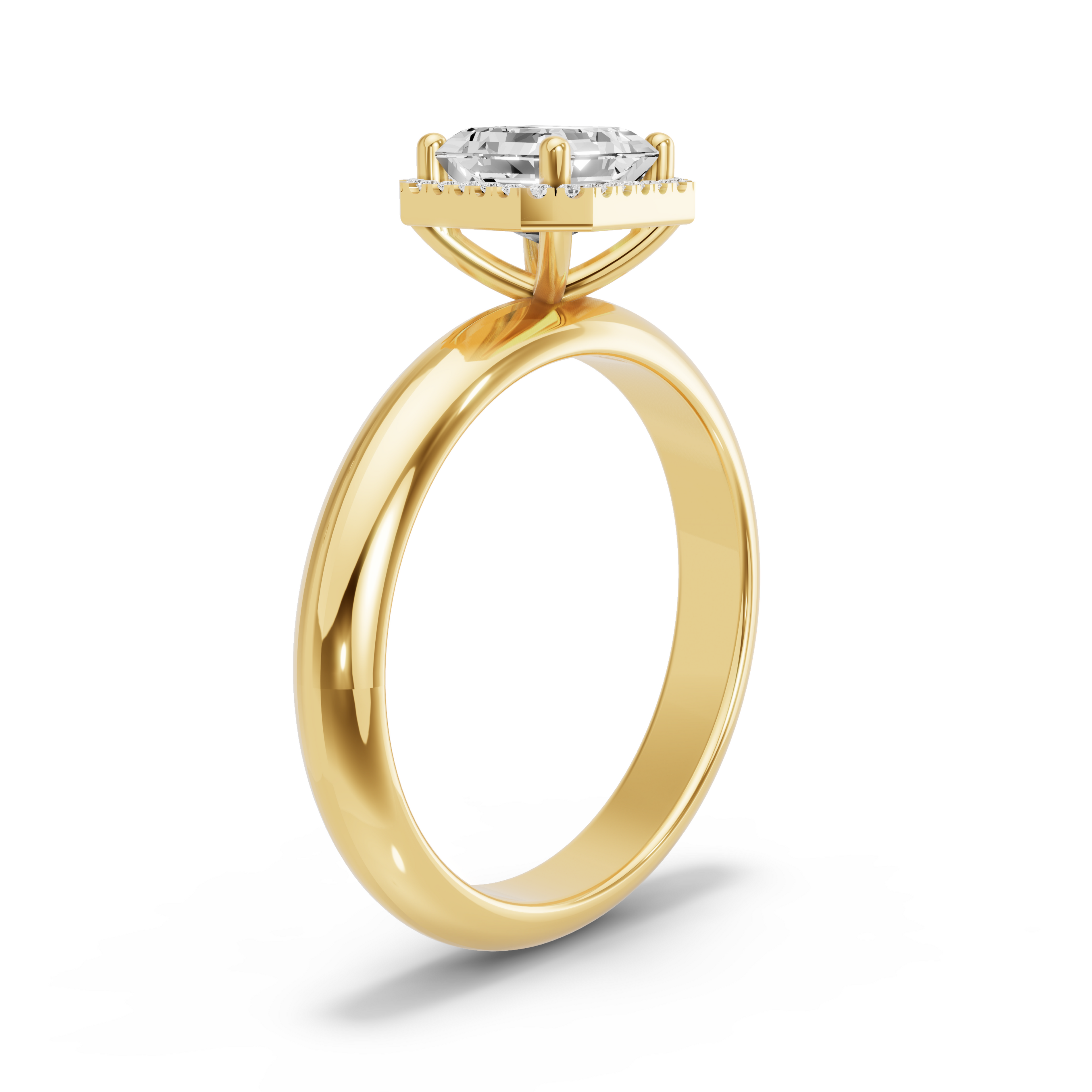 Image for Asscher Pave Halo Ring with Knife Edge Solitaire band in 14K White Gold