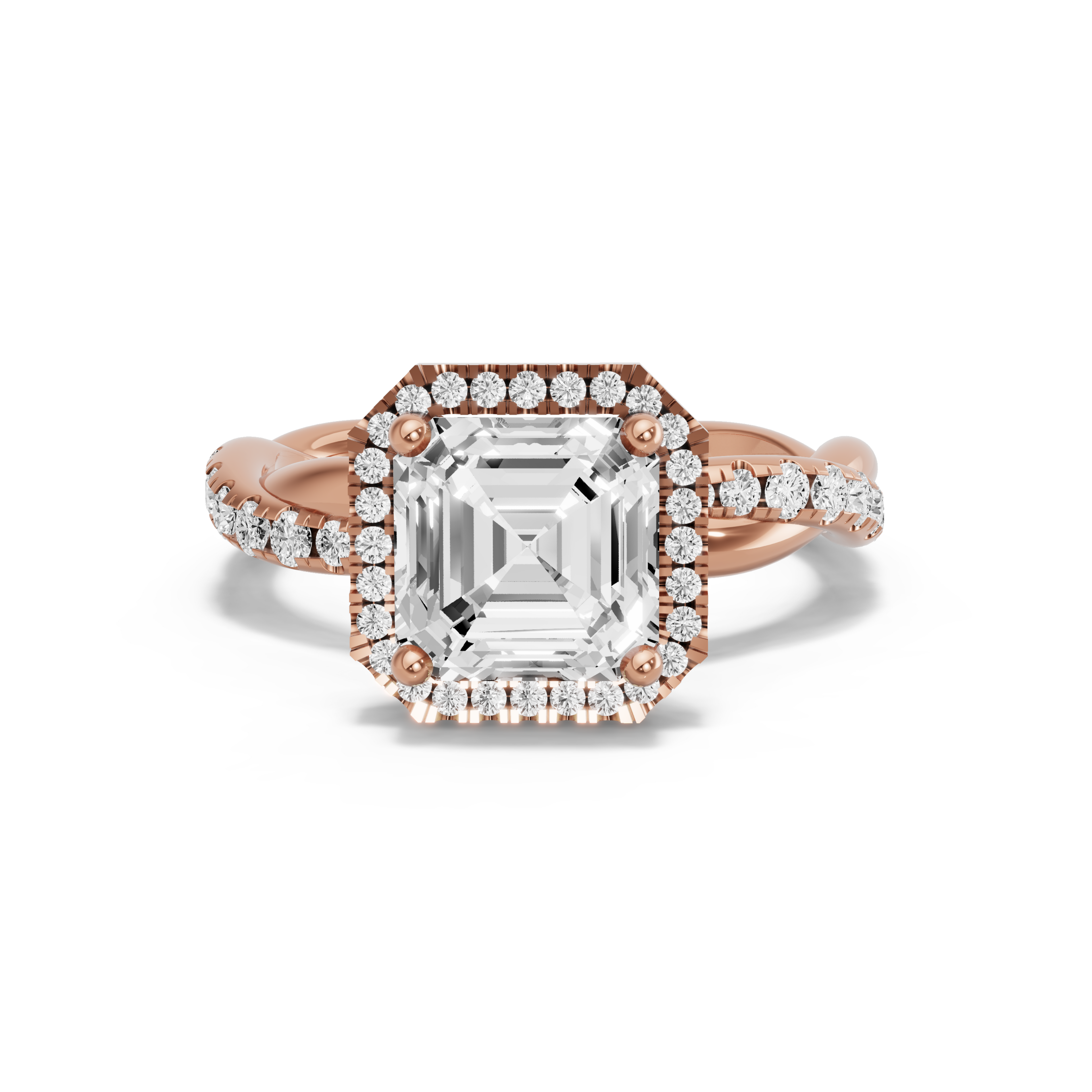 Image for Asscher Pave Halo Ring with Rope Pave band in 14K Yellow Gold