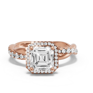 Image for Asscher Pave Halo Ring with Rope Pave band