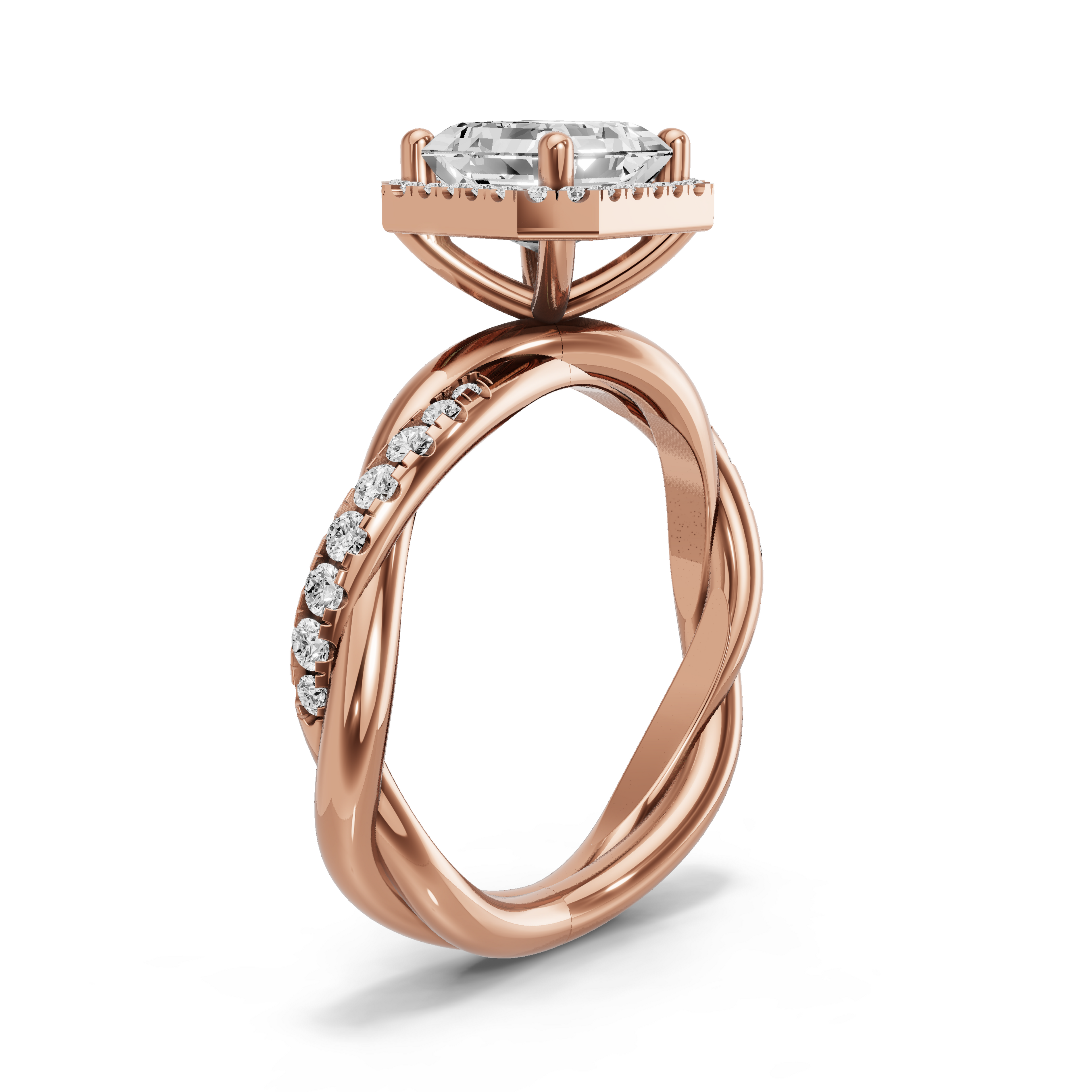 Image for Asscher Pave Halo Ring with Rope Pave band in 18K Yellow Gold