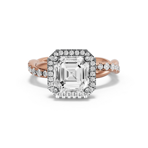 Image for Asscher Pave Halo Ring with Rope Pave band