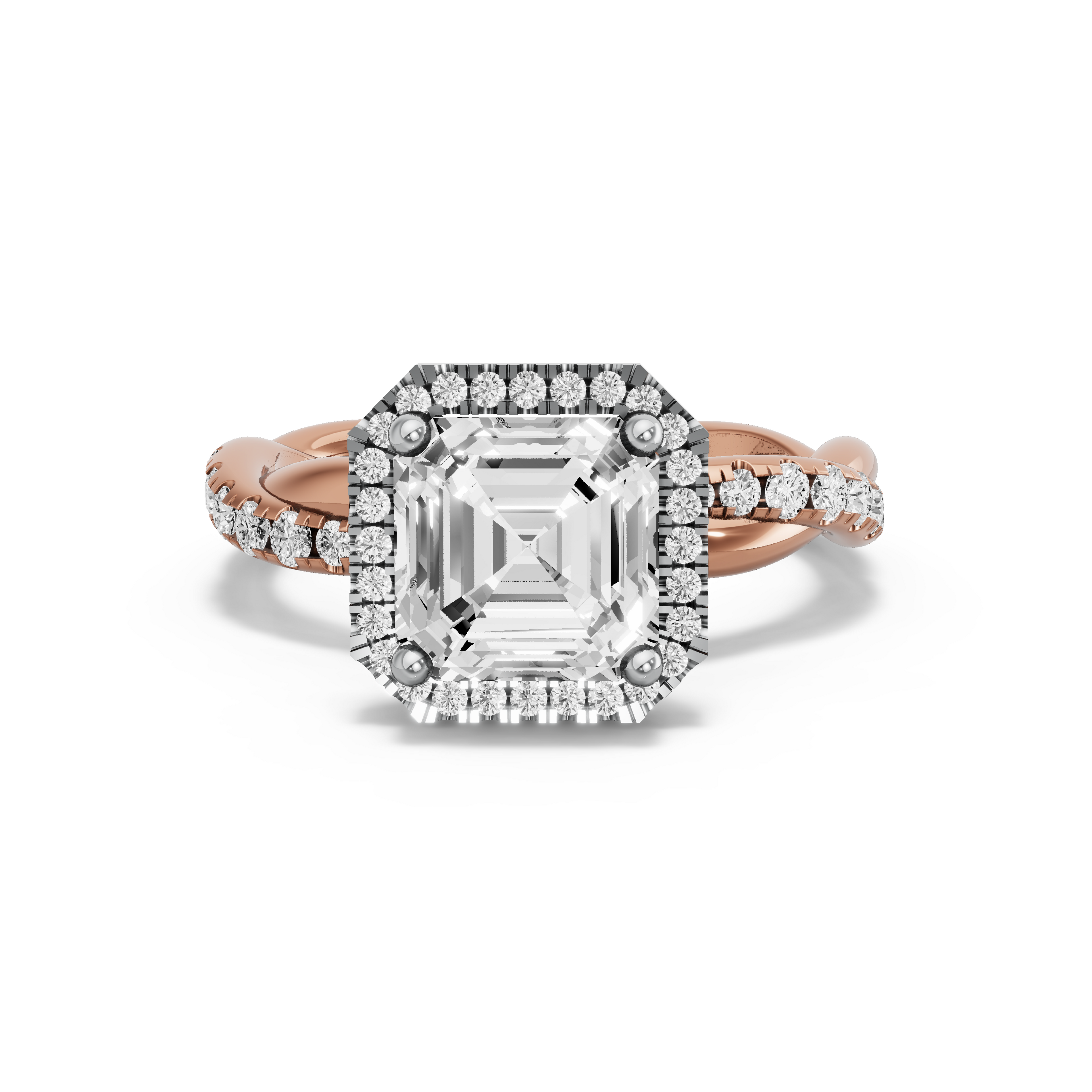 Image for Asscher Pave Halo Ring with Rope Pave band in 14K Two Tone Yellow Gold