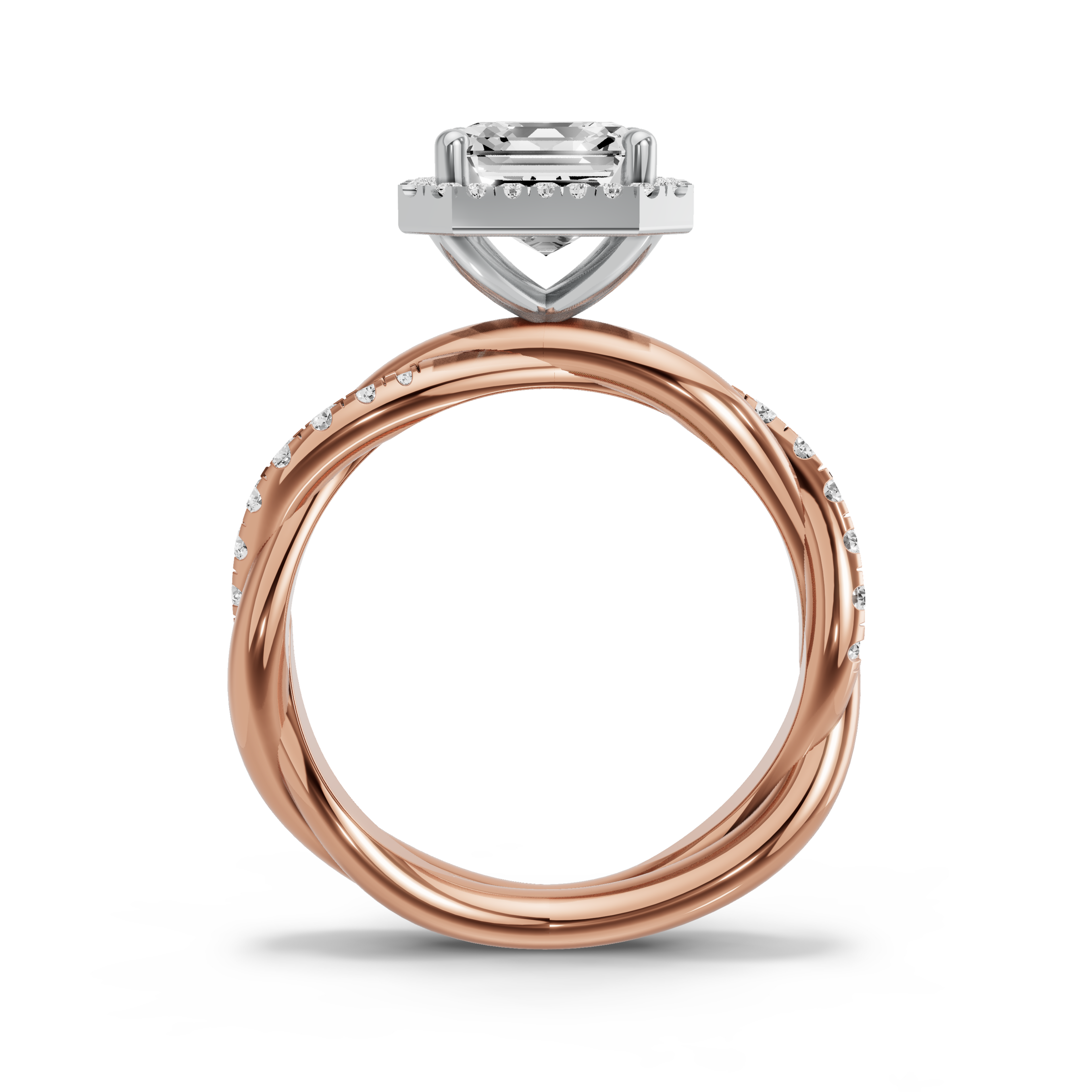Image for Asscher Pave Halo Ring with Rope Pave band in 10K Two Tone Yellow Gold