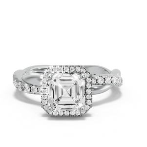 Image for Asscher Pave Halo Ring with Rope Pave band