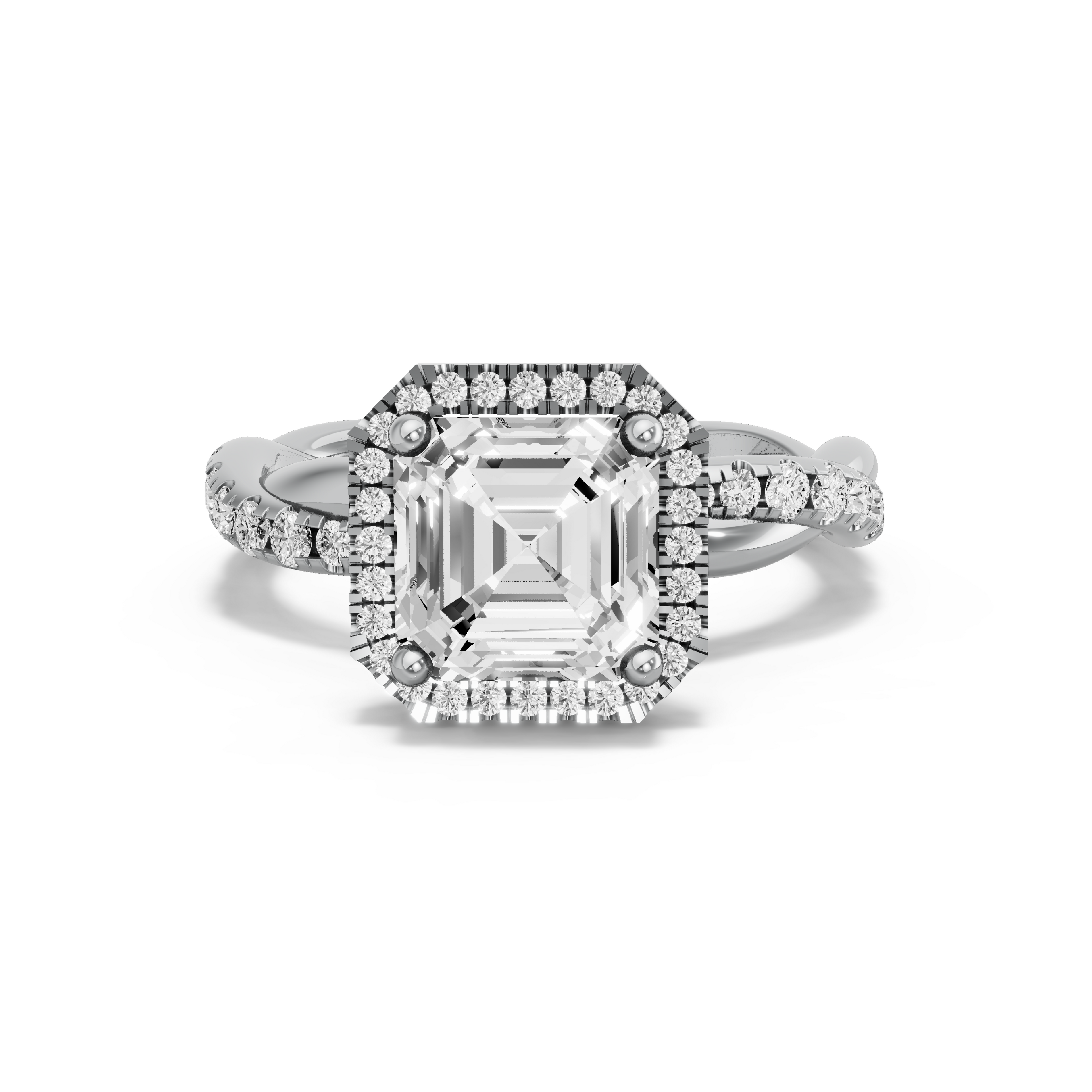 Image for Asscher Pave Halo Ring with Rope Pave band in 18K Two Tone Rose Gold