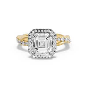 Image for Asscher Pave Halo Ring with Rope Pave band