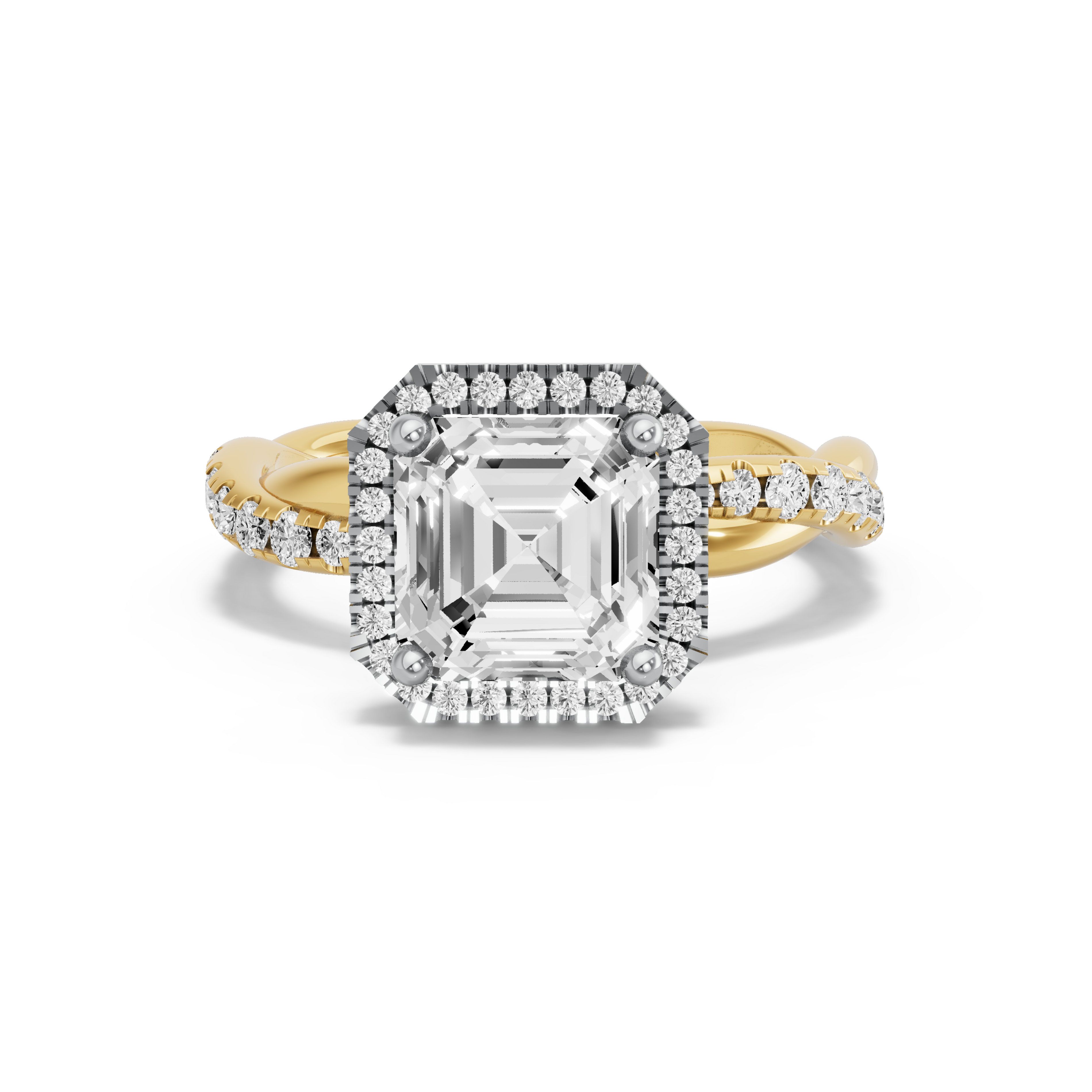 Image for Asscher Pave Halo Ring with Rope Pave band in 14K Rose Gold