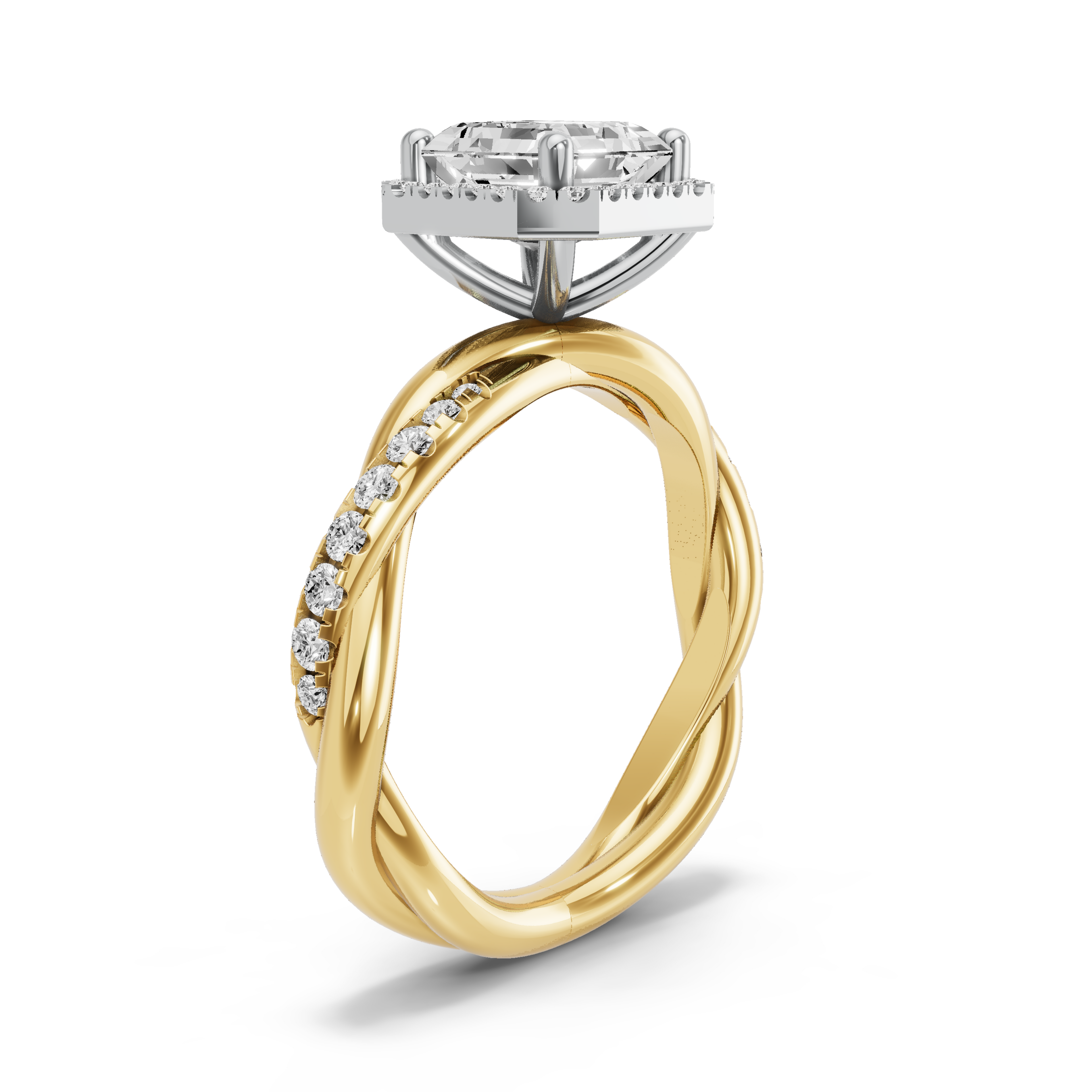 Image for Asscher Pave Halo Ring with Rope Pave band in 14K Rose Gold