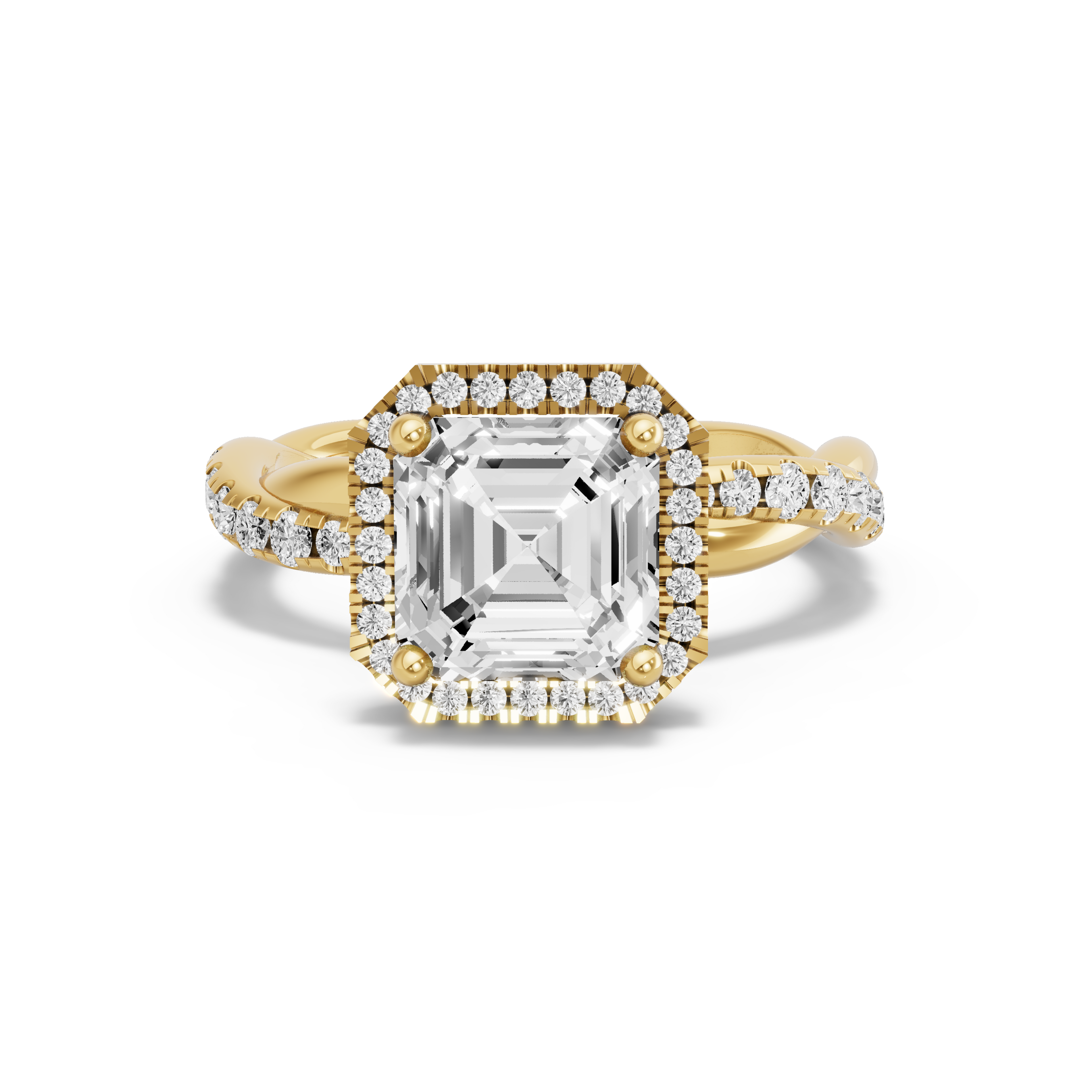 Image for Asscher Pave Halo Ring with Rope Pave band in 18K White Gold
