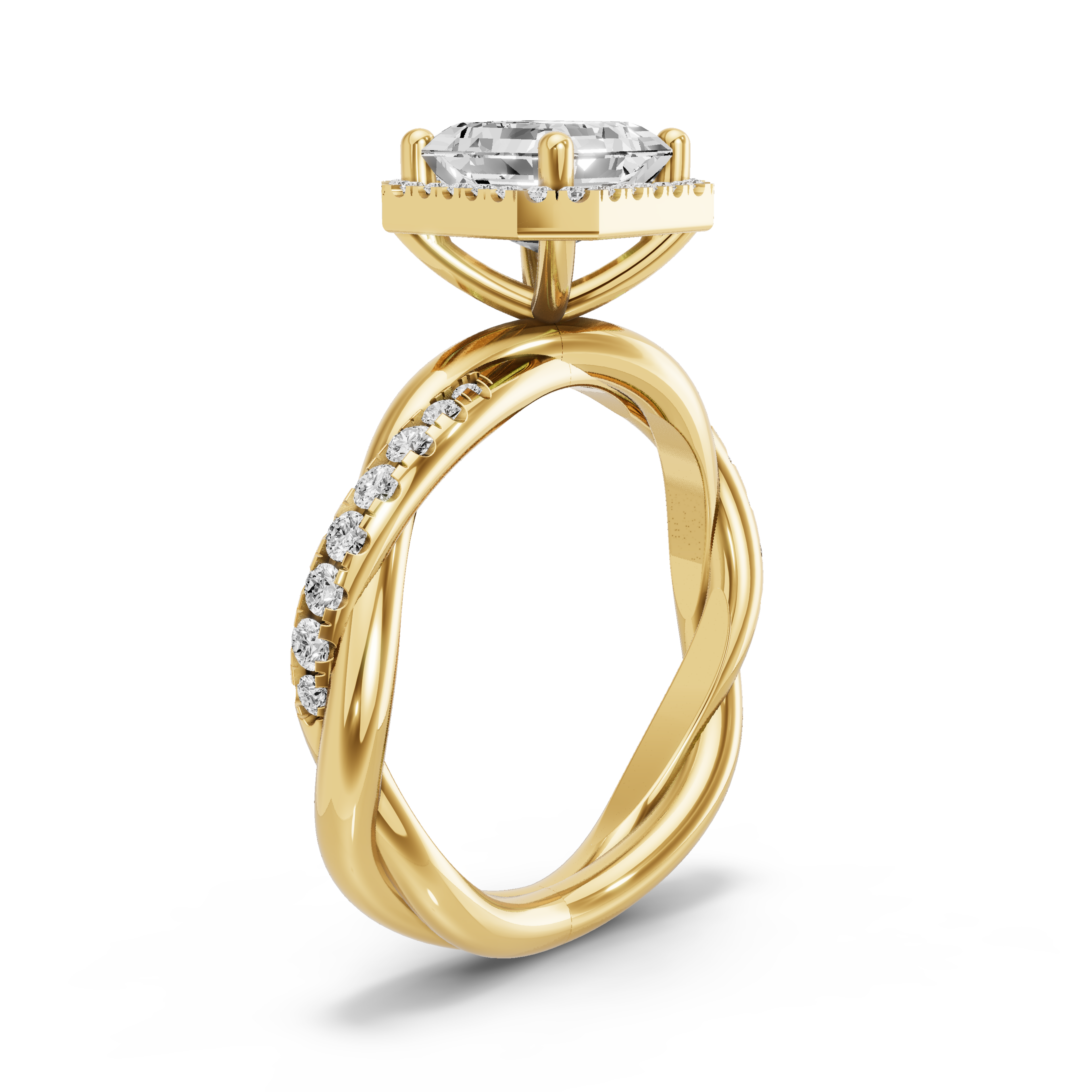 Image for Asscher Pave Halo Ring with Rope Pave band in 14K White Gold