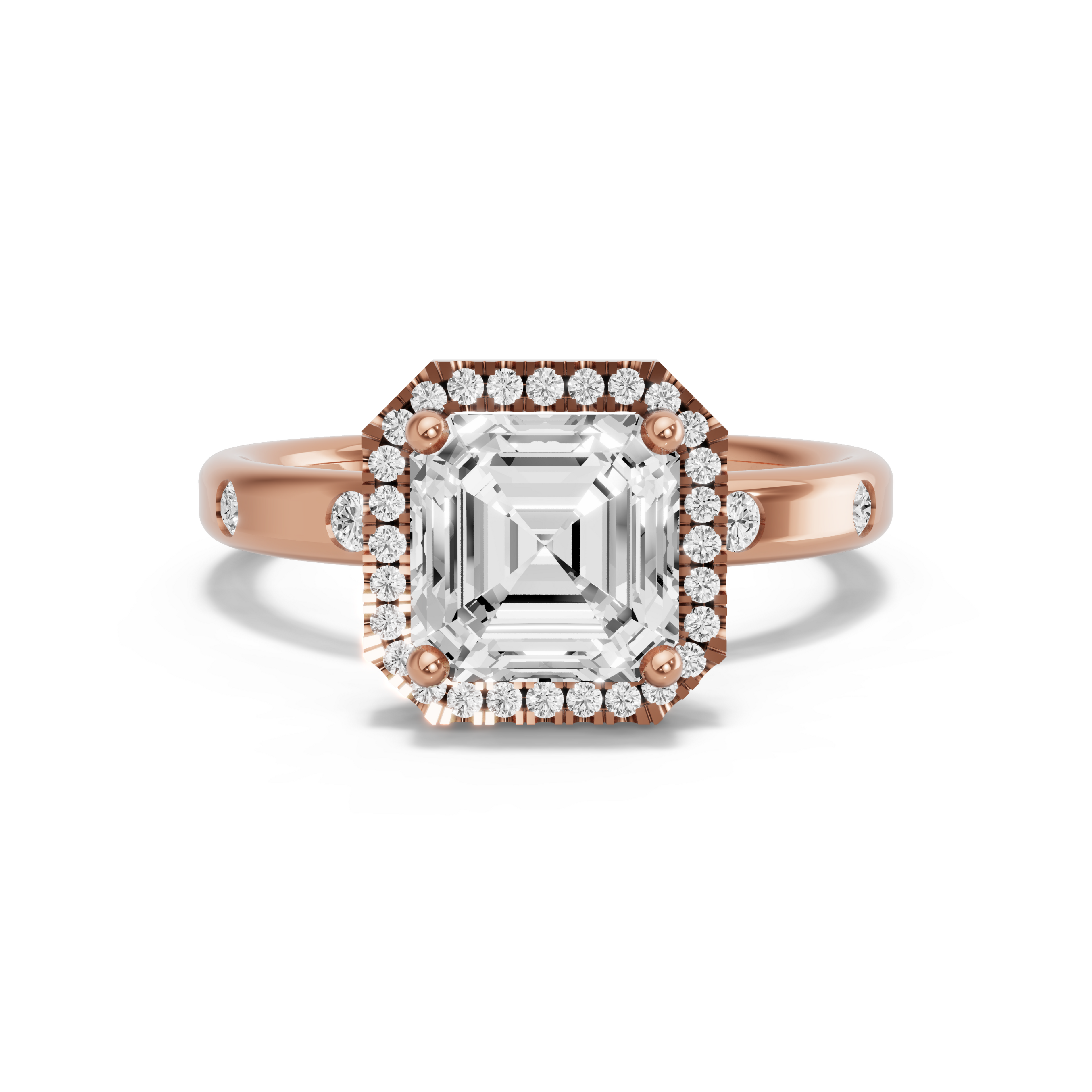 Image for Asscher Pave Halo Ring with Sleek Accent band in 10K Yellow Gold