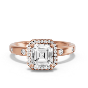 Image for Asscher Pave Halo Ring with Sleek Accent band