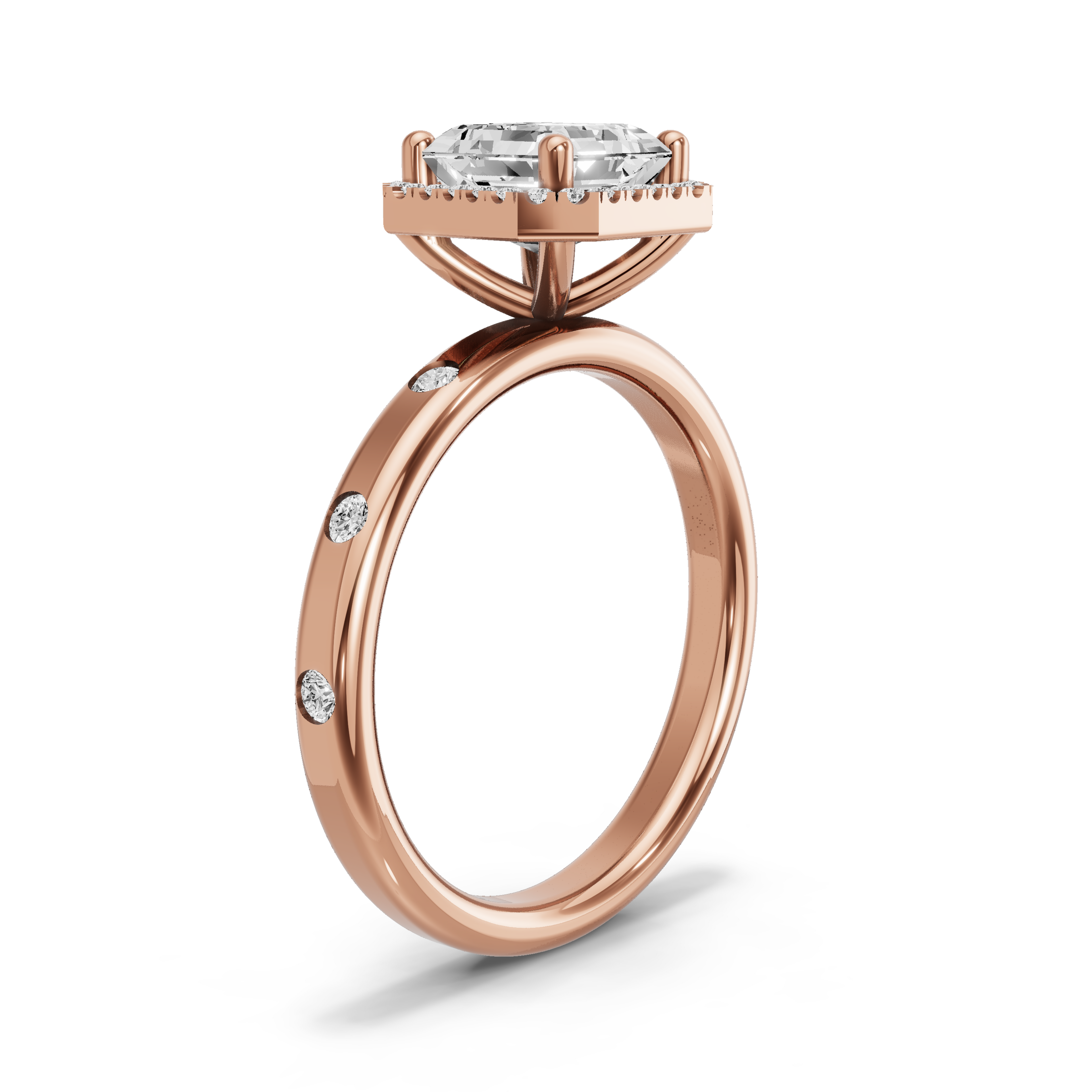 Image for Asscher Pave Halo Ring with Sleek Accent band in 14K Yellow Gold