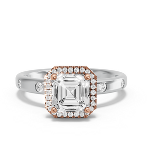 Image for Asscher Pave Halo Ring with Sleek Accent band