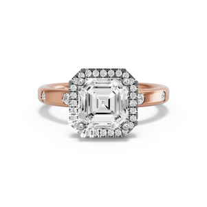 Image for Asscher Pave Halo Ring with Sleek Accent band