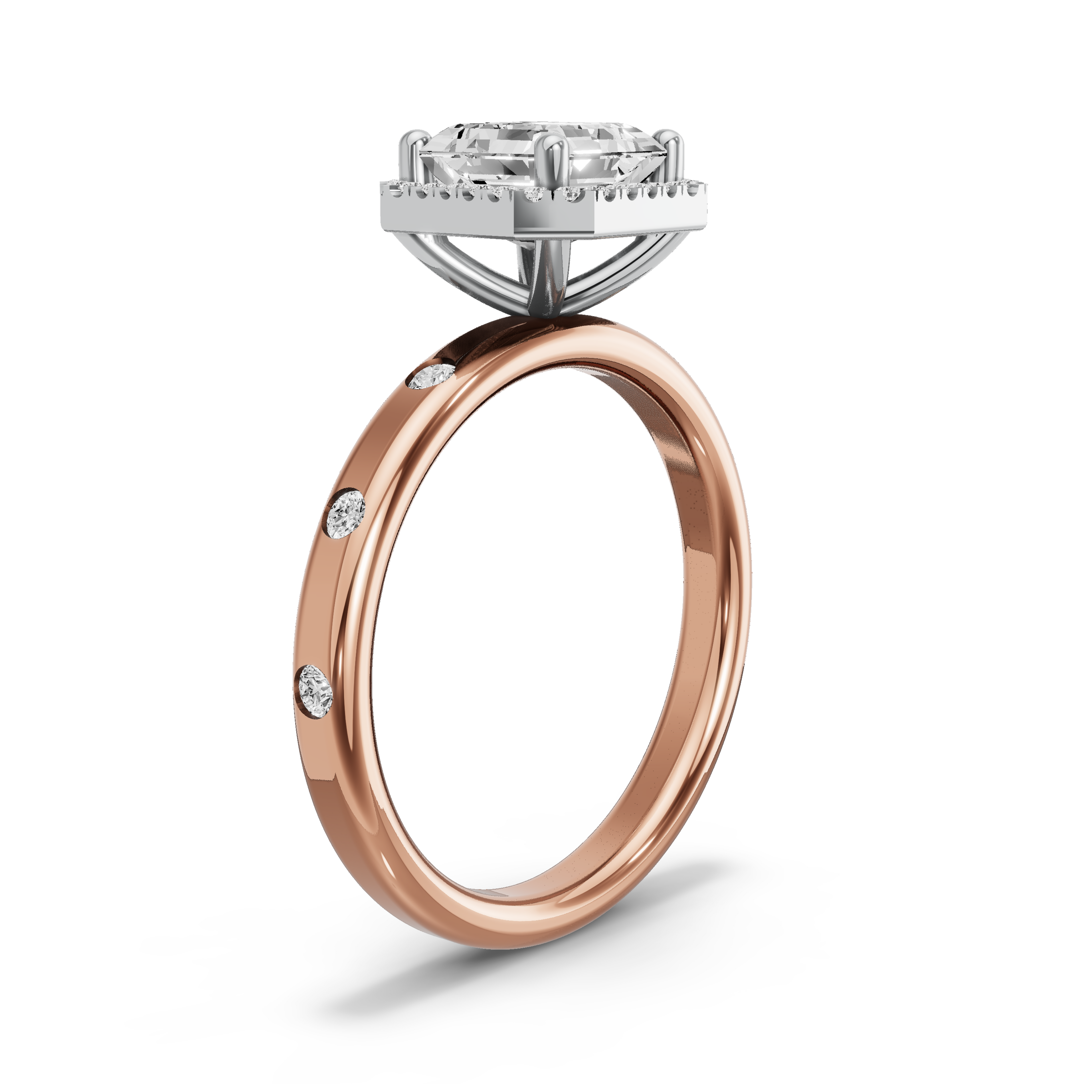 Image for Asscher Pave Halo Ring with Sleek Accent band in 18K Two Tone Yellow Gold