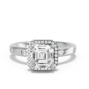 Image for Asscher Pave Halo Ring with Sleek Accent band