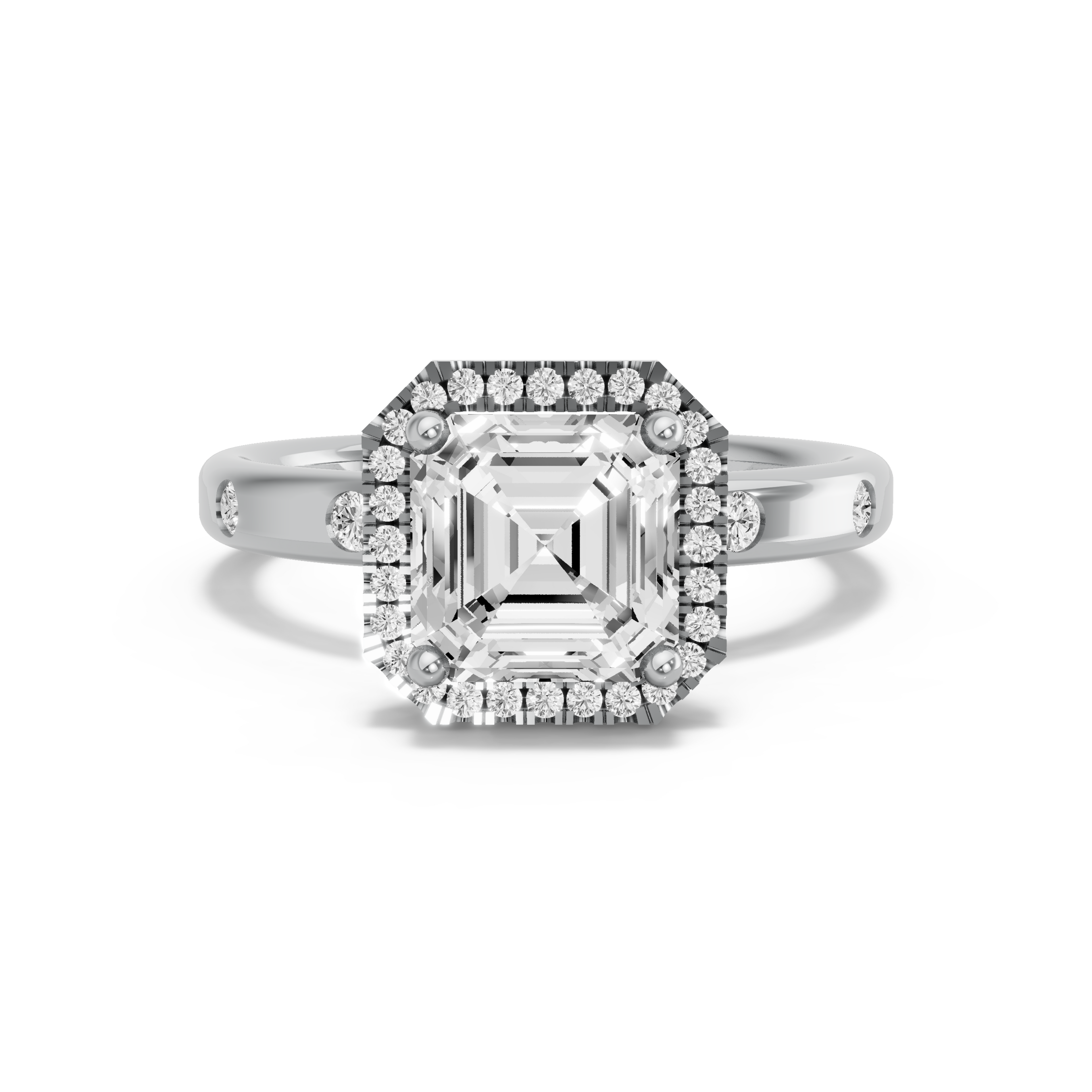 Image for Asscher Pave Halo Ring with Sleek Accent band in 14K Two Tone Rose Gold