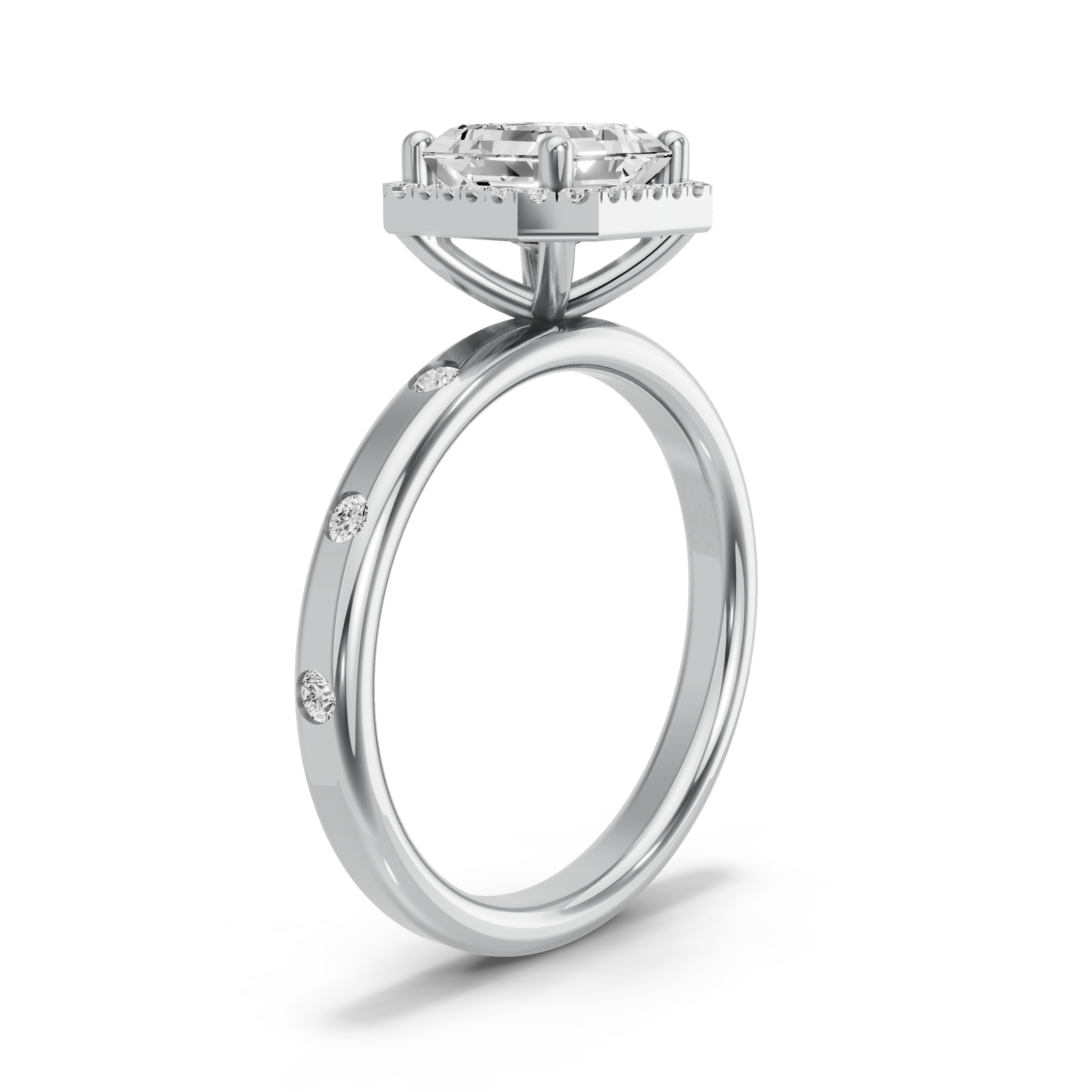 Image for Asscher Pave Halo Ring with Rope Pave band in 950 Platinum