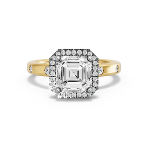 Image for Asscher Pave Halo Ring with Sleek Accent band