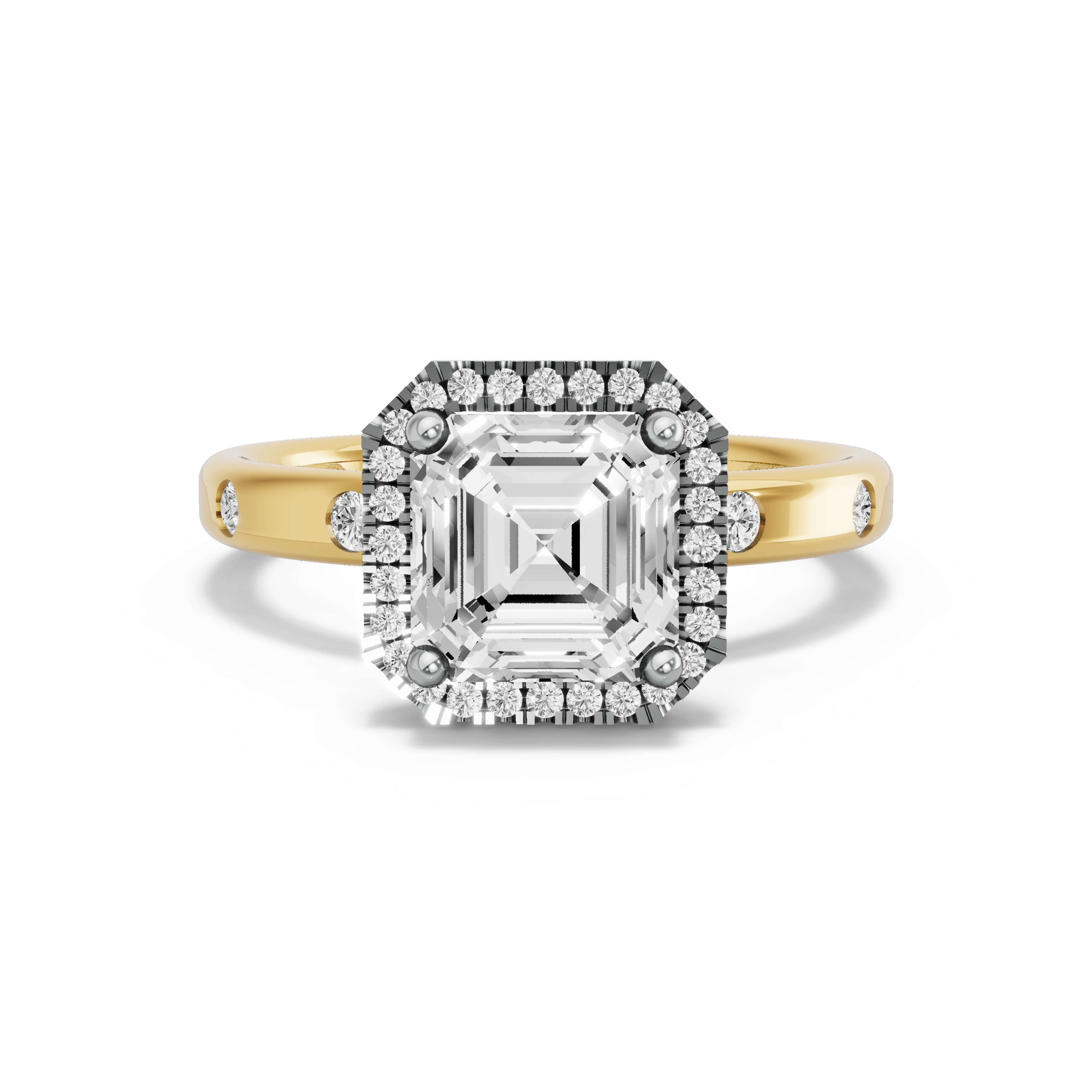 Image for Asscher Pave Halo Ring with Sleek Accent band in 14K Rose Gold
