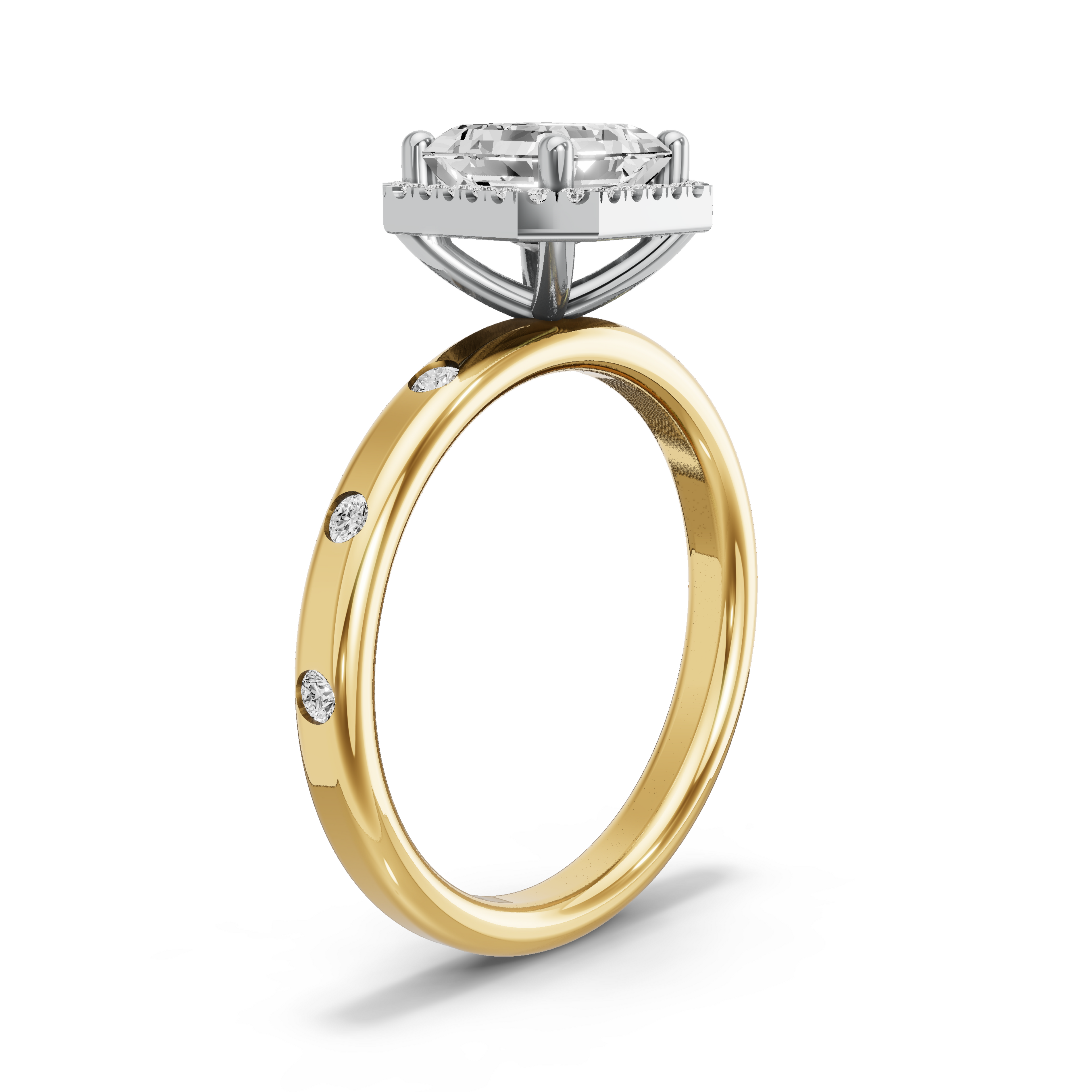 Image for Asscher Pave Halo Ring with Sleek Accent band in 14K Rose Gold