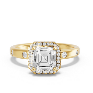 Image for Asscher Pave Halo Ring with Sleek Accent band