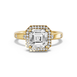 Image for Asscher Pave Halo Ring with Sleek Accent band in 18K Yellow Gold